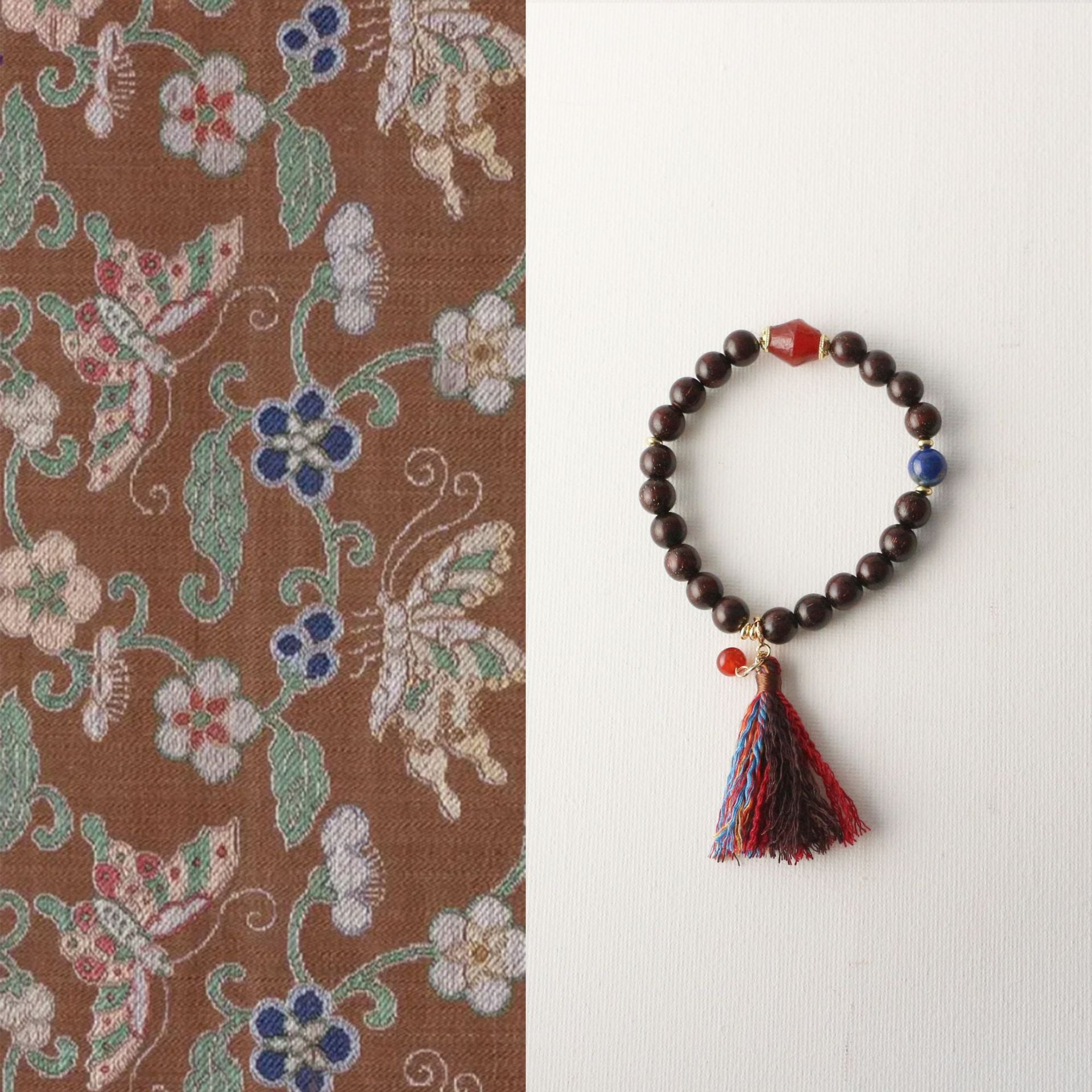 JEKIRA Black Gemstone & Ruby Tassel Bracelet