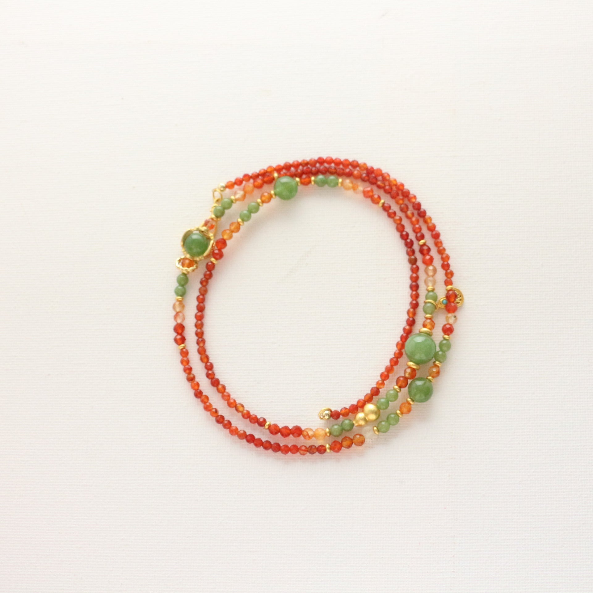 Jekira Retro New Chinese Red Agate & Green Chrysoprase Jewelry Set