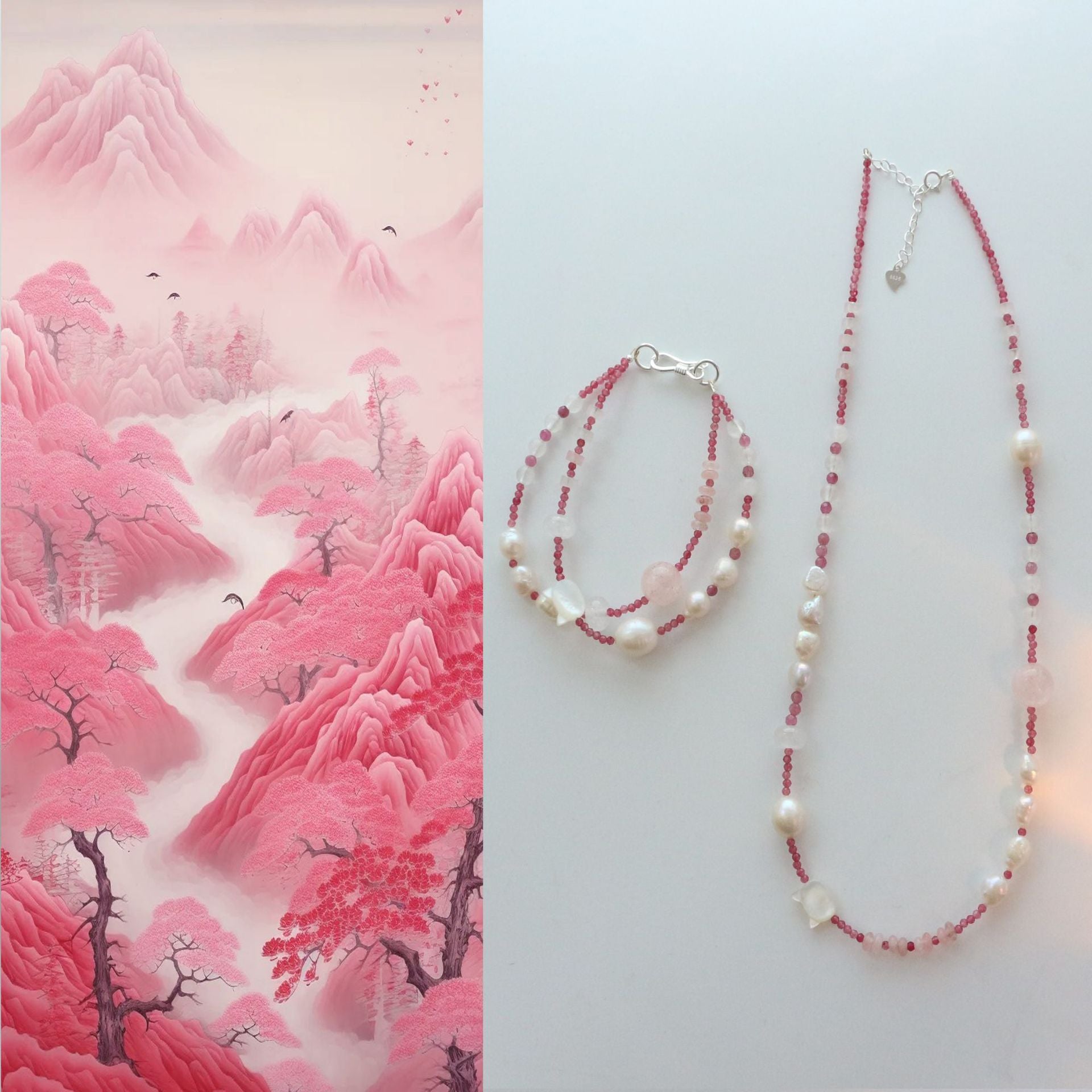 Jekira Pink Tourmaline & Pearl Jewelry Set