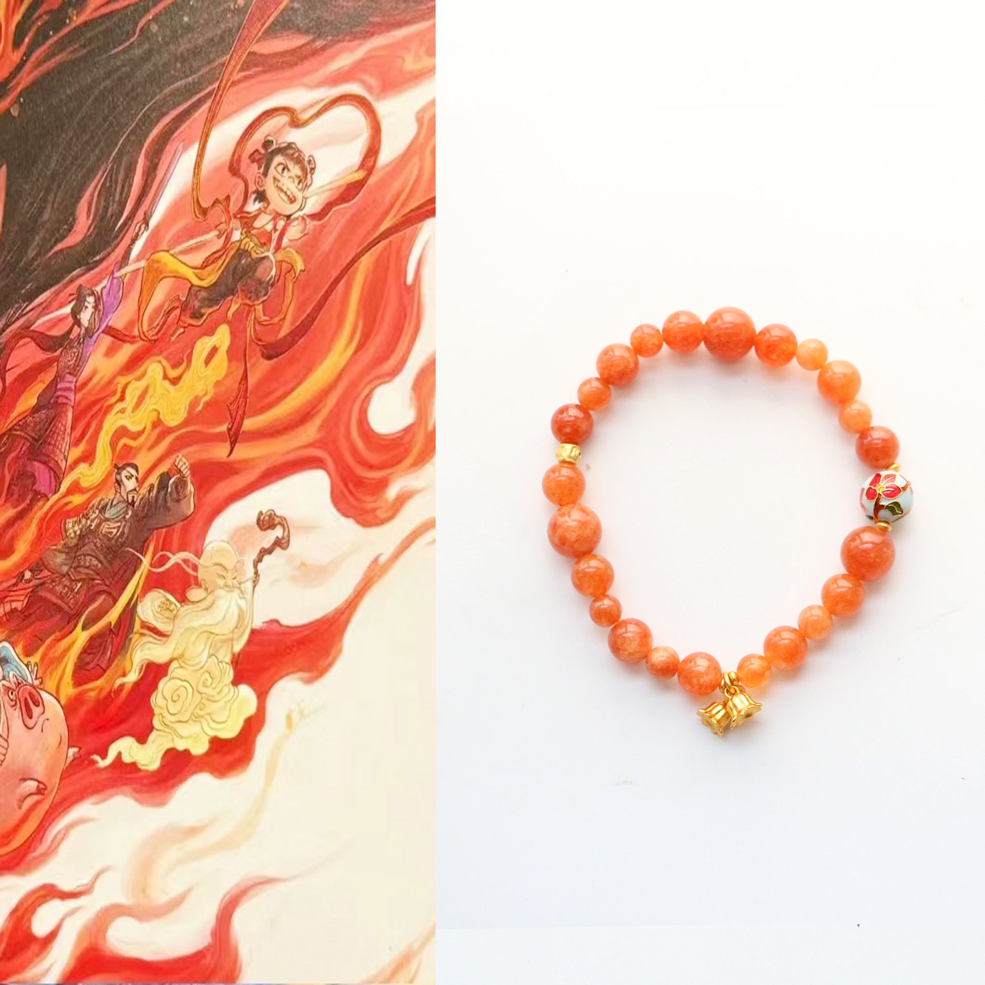 JEKIRA Orange Carnelian & Enamel Lily of the Valley Bracelet