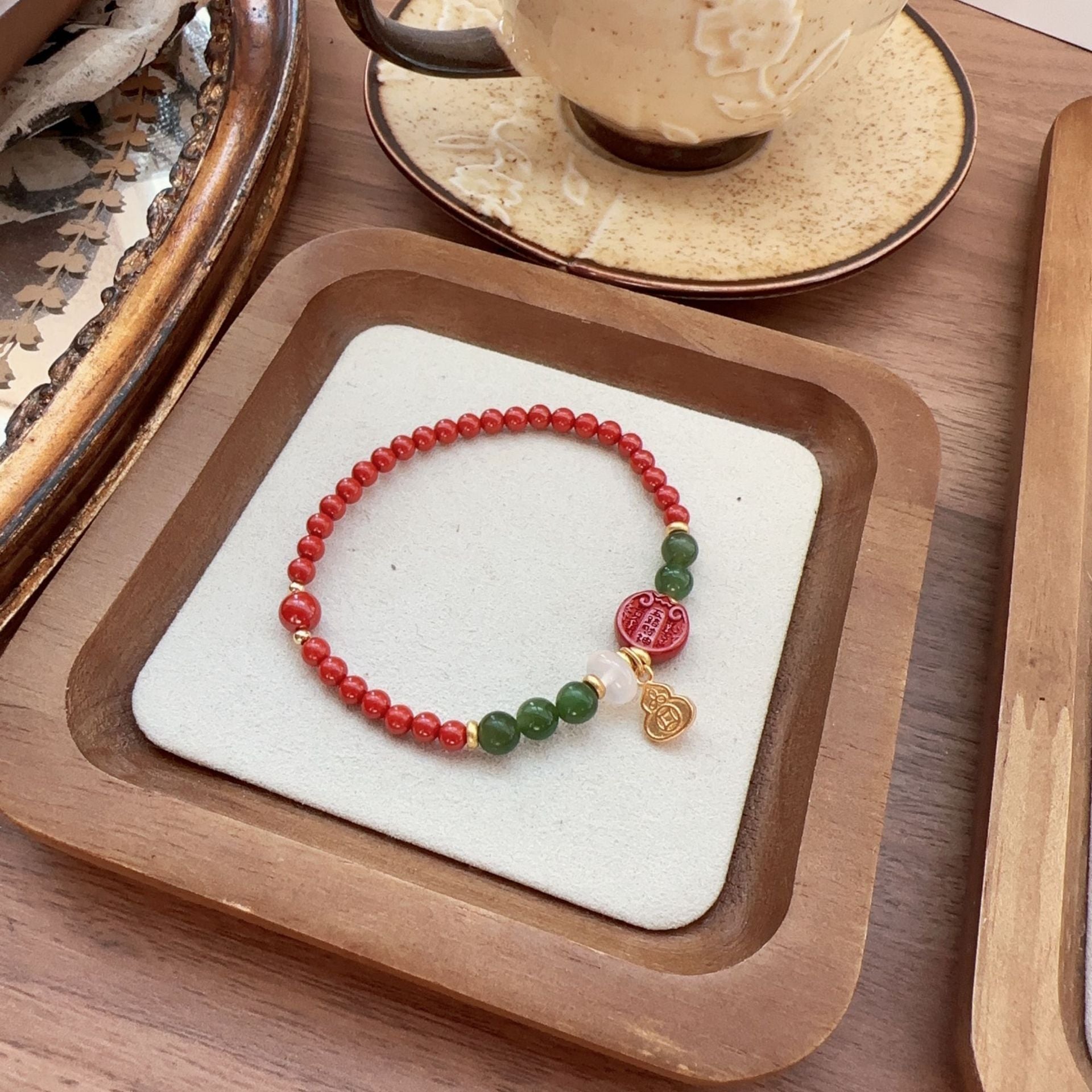 Imperial Sandstone & Emerald Jewelry Set with Gold Gourd Pendant - Jekira