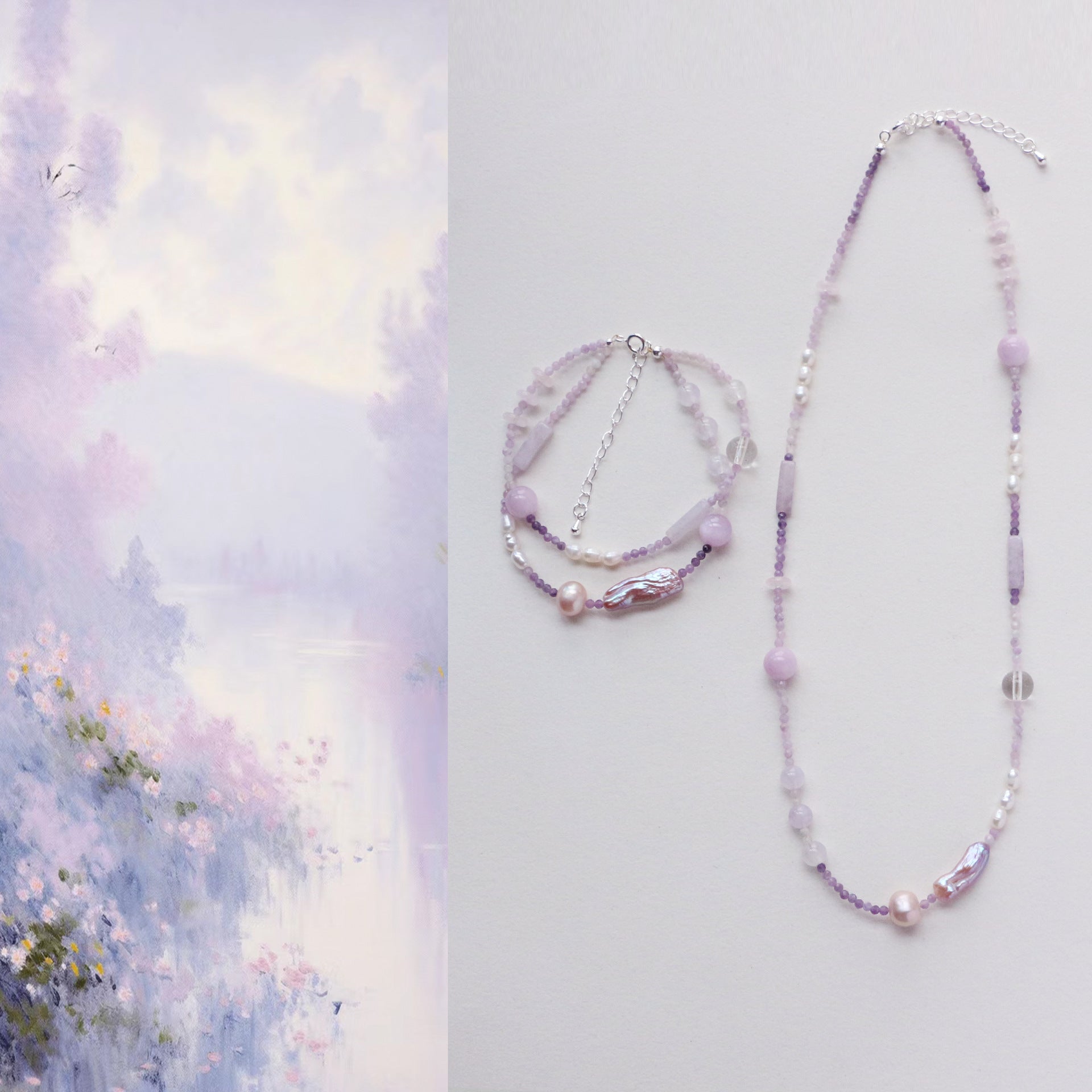 JEKIRA Lilac Amethyst & Pearl Duo - Necklace & Bracelet Set