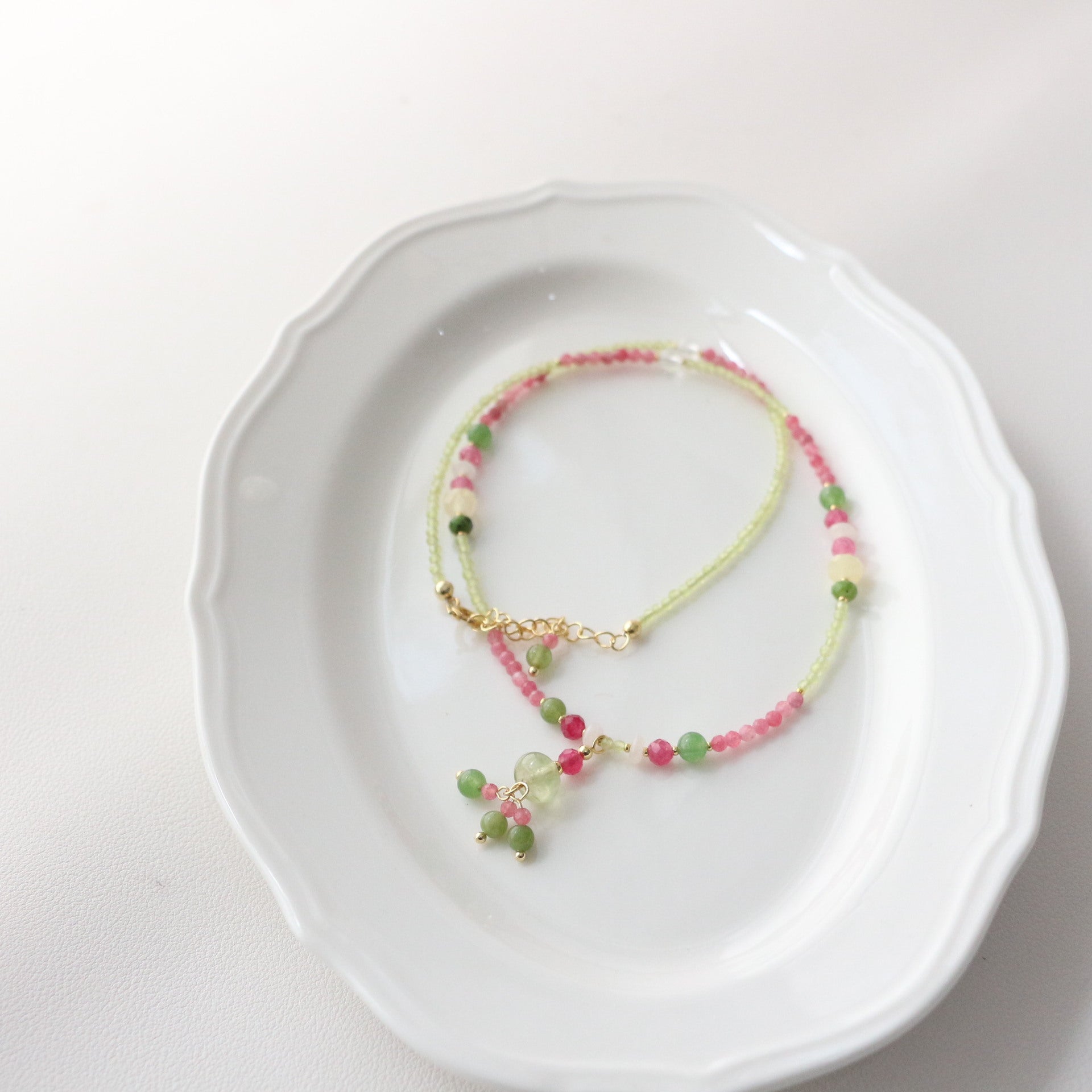 JEKIRA Pink Quartz & Multigem Necklace – 38+5cm