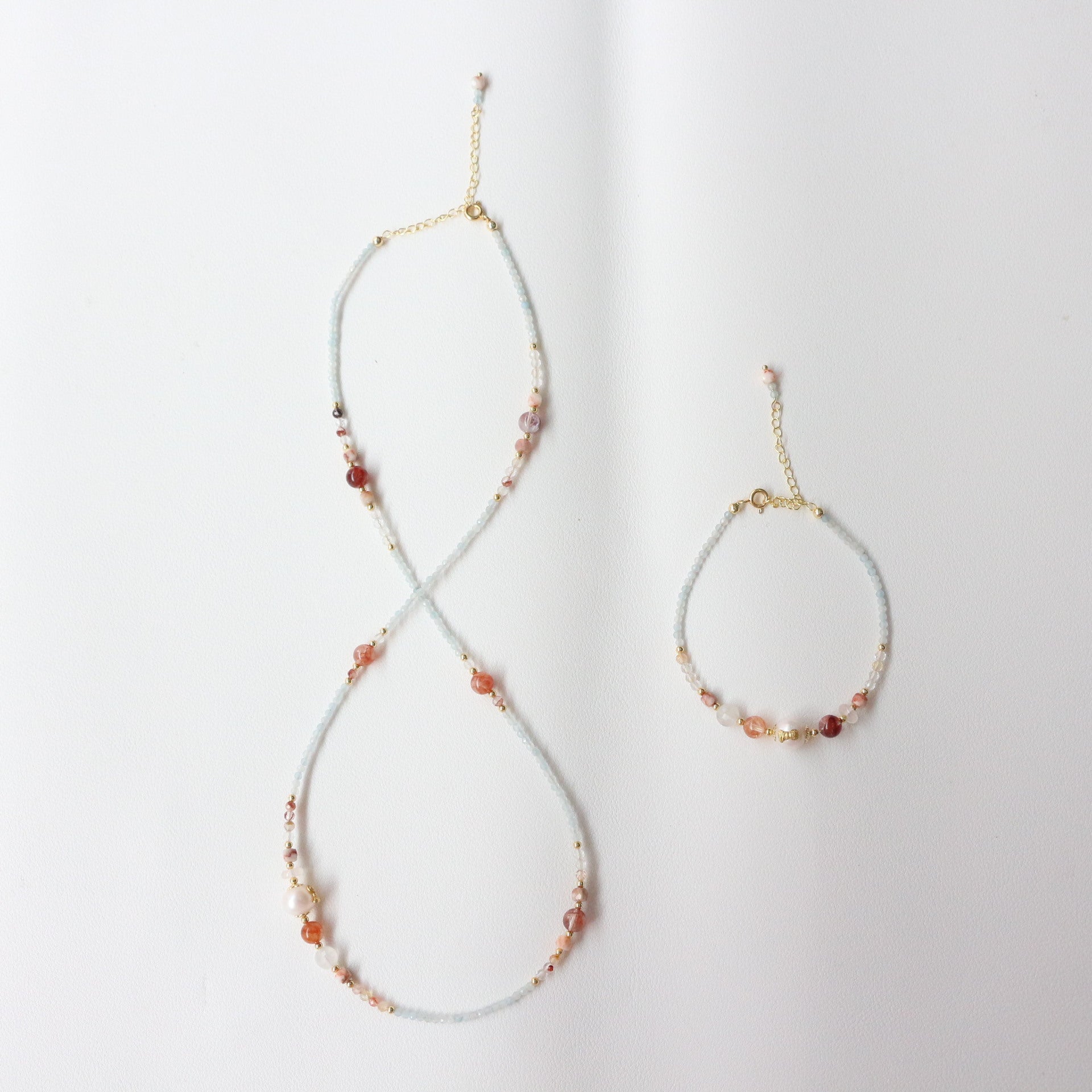 JEKIRA Red Phantom Quartz & Aquamarine Delicate Set