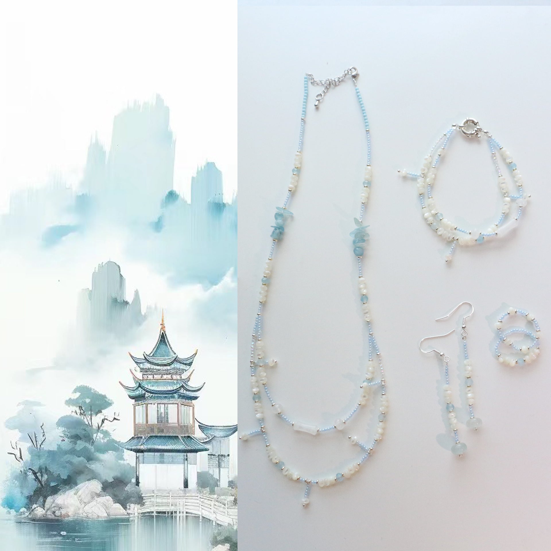 JEKIRA Aquamarine & White Crystal Jewelry Set