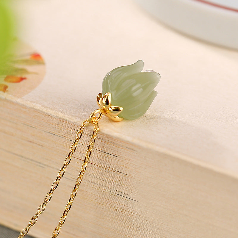 S925 sterling silver and Hetian jade tulip necklace