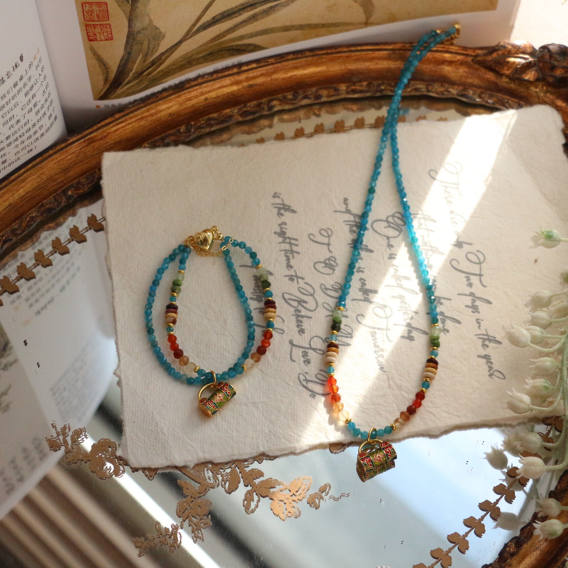 Jekira Colorful Gemstone Beaded Necklace & Double-Layer Bracelet