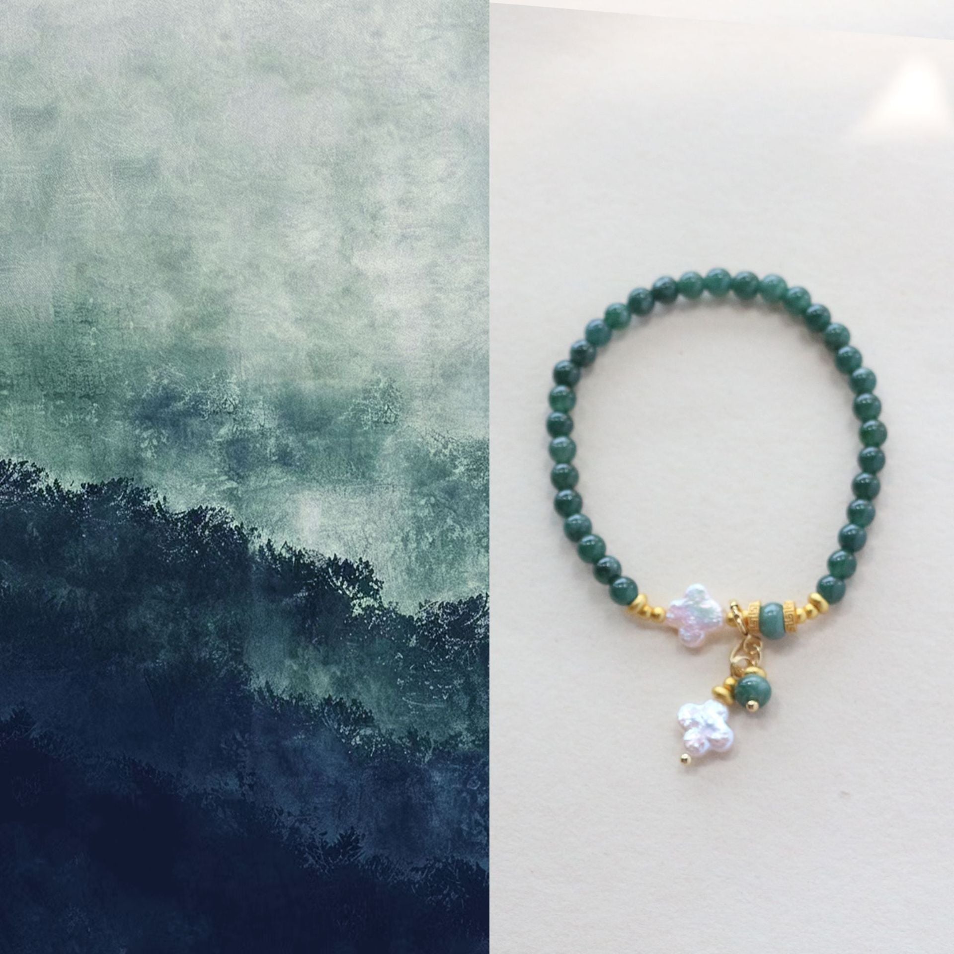 Jekira Clover Jade & Baroque Pearl Bracelet