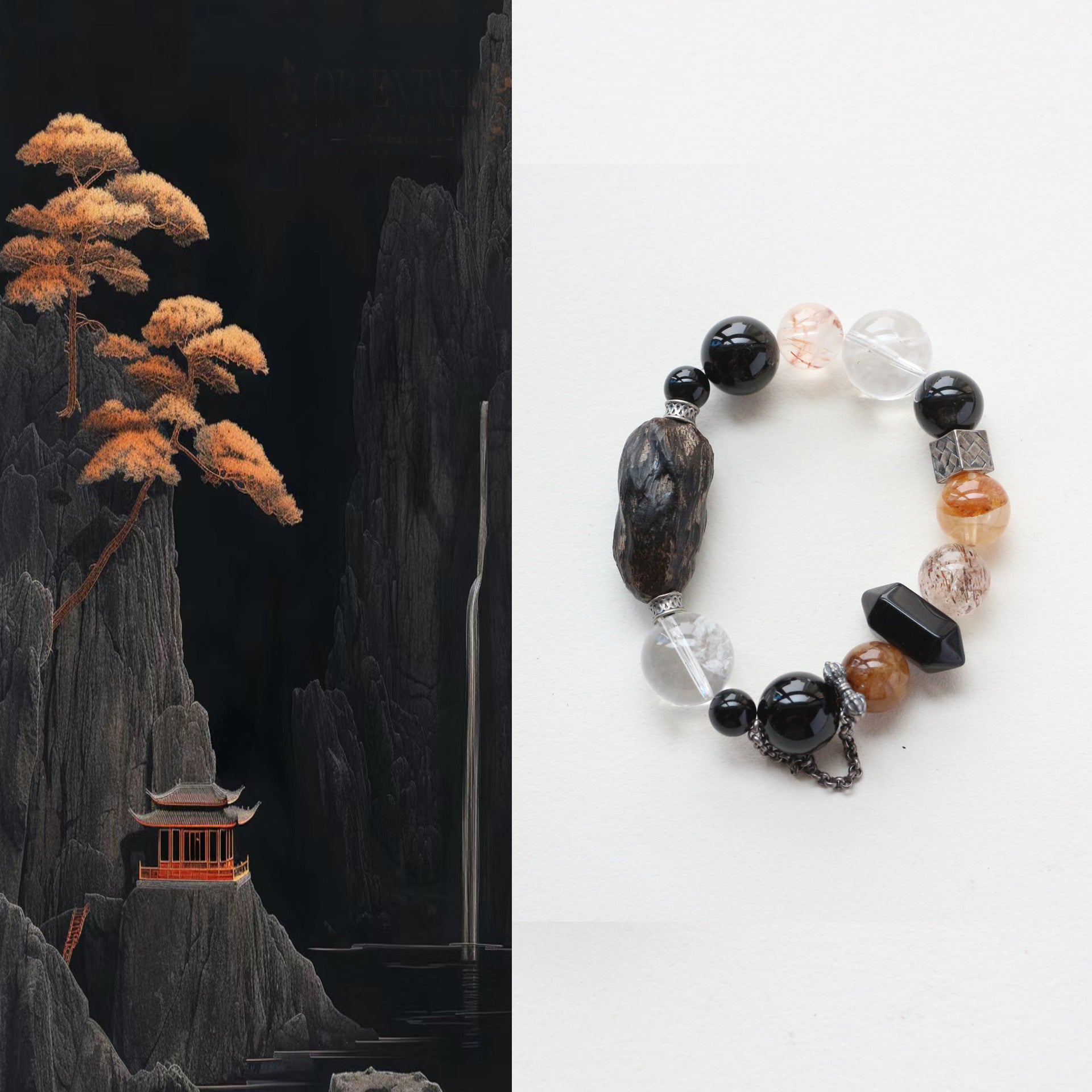 Jekira Obsidian & Onyx Couple Bracelets with White Crystal