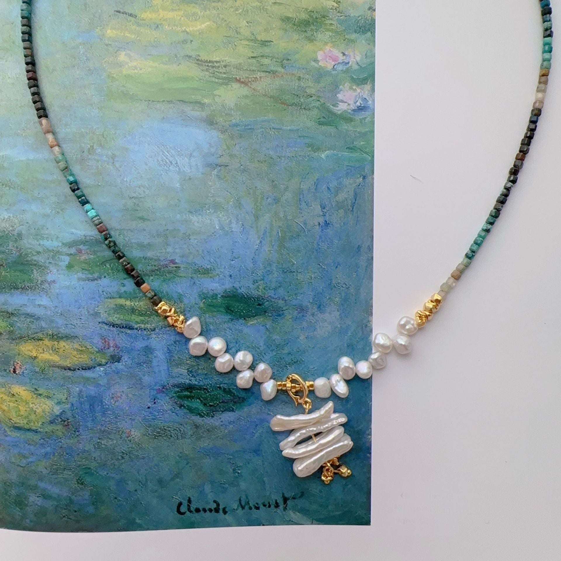 JEKIRA Ocean Muse Blue-Green Gemstone & Baroque Pearl Necklace