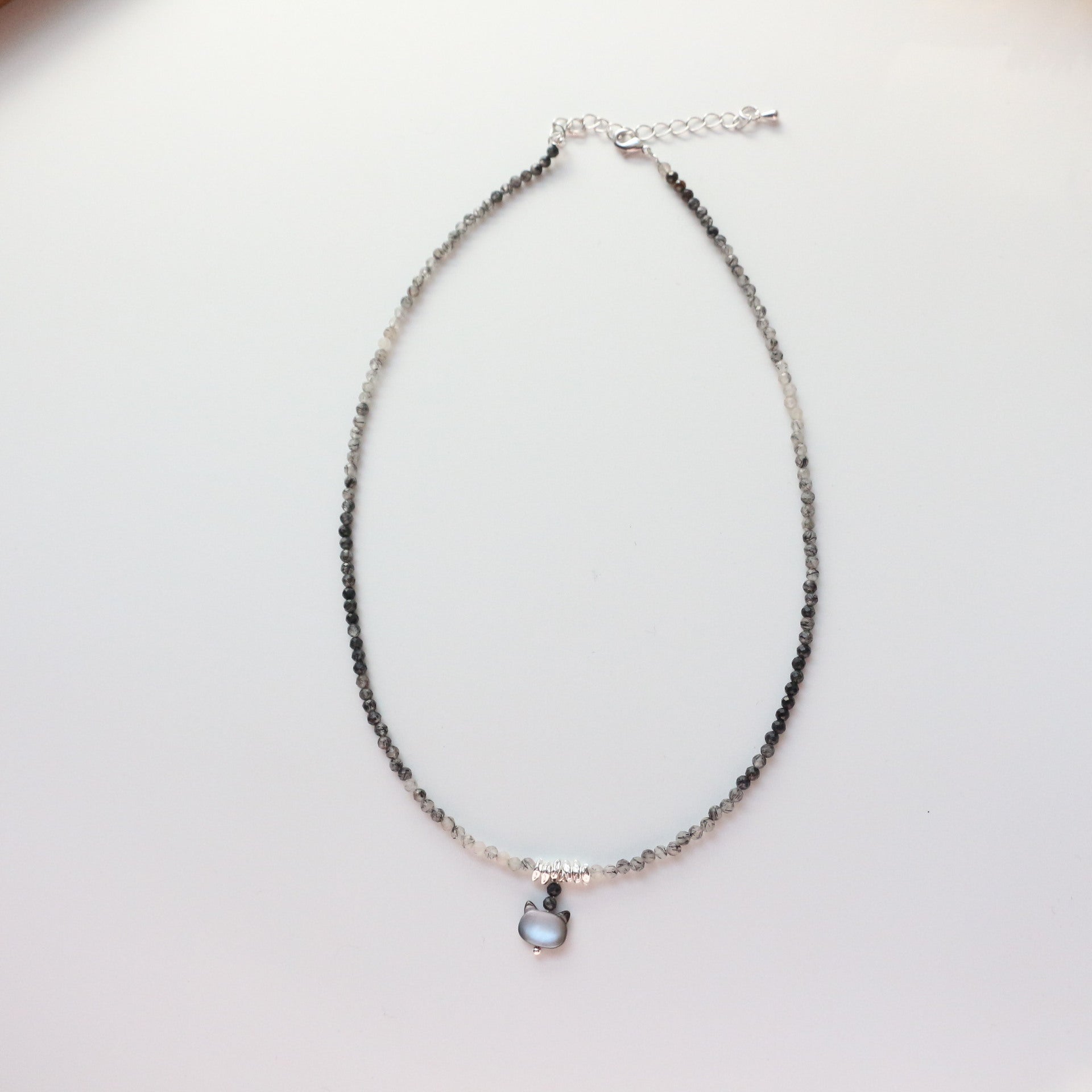 JEKIRA Black Crystal & Shell Cat Pendant Necklace Set