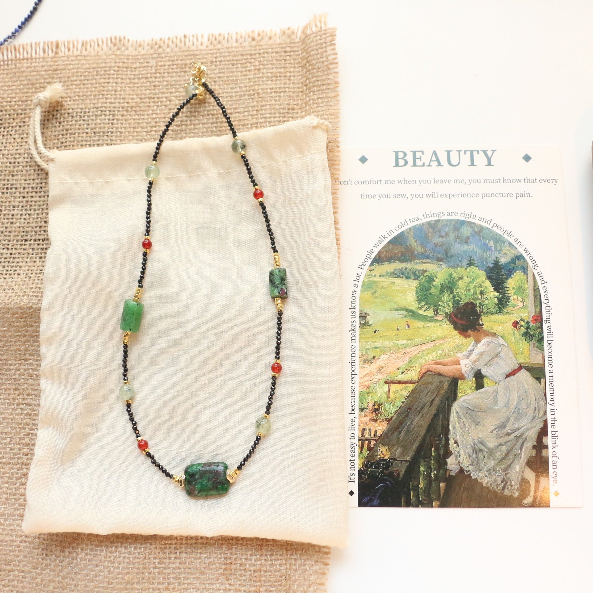 Jekira Red Agate & Green Gemstone Beaded Necklace