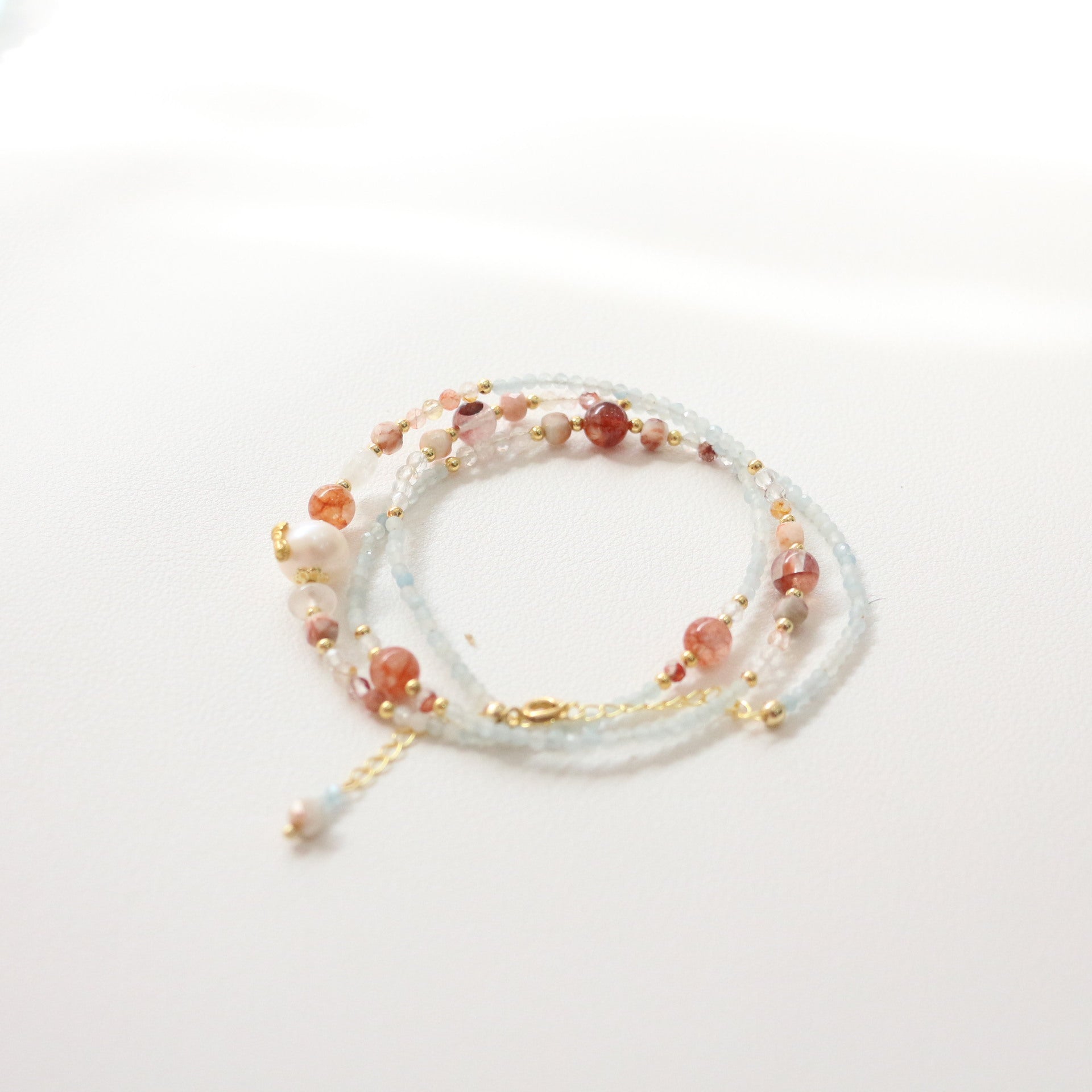 JEKIRA Red Phantom Quartz & Aquamarine Delicate Set
