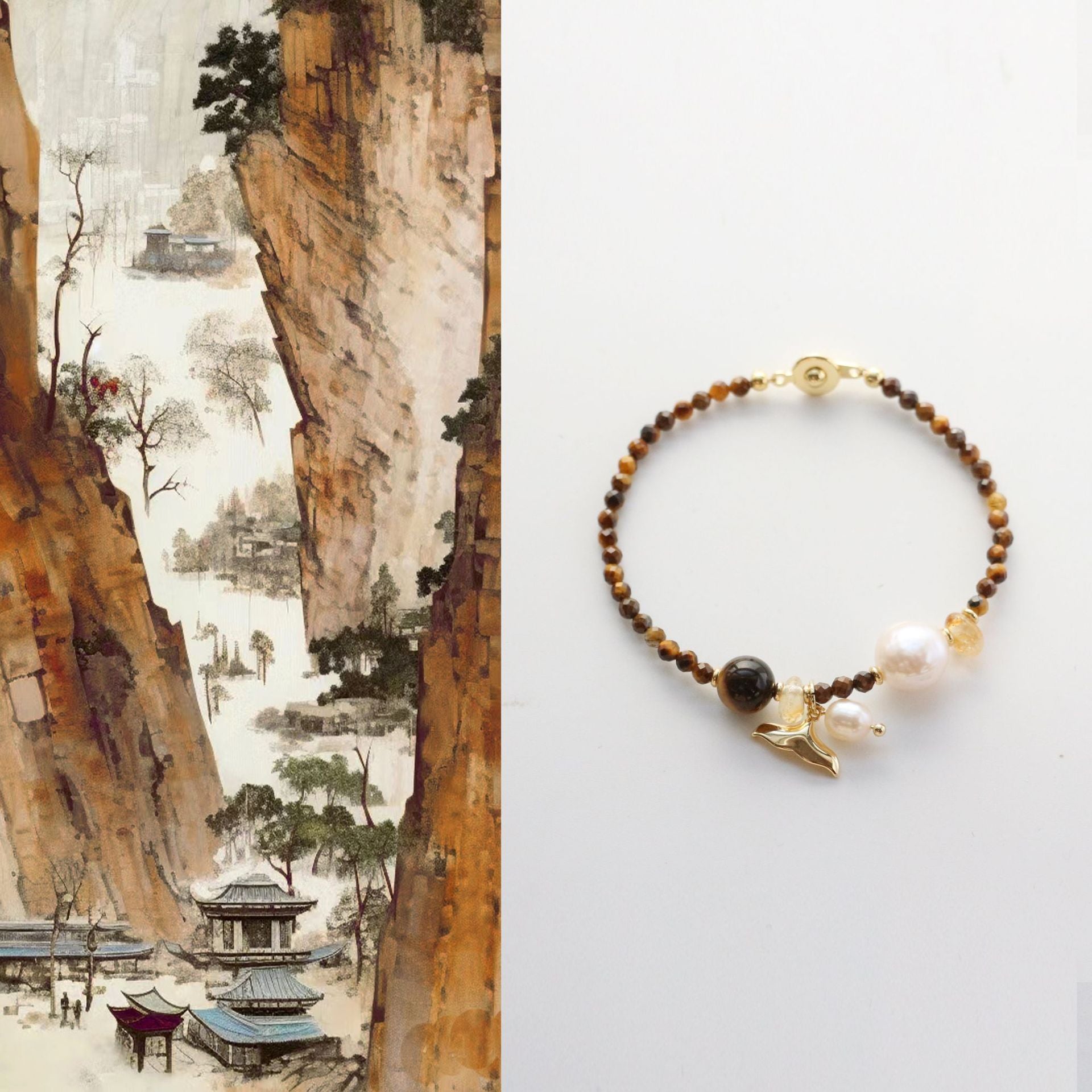 JEKIRA Tiger Eye & Baroque Pearl Bracelet