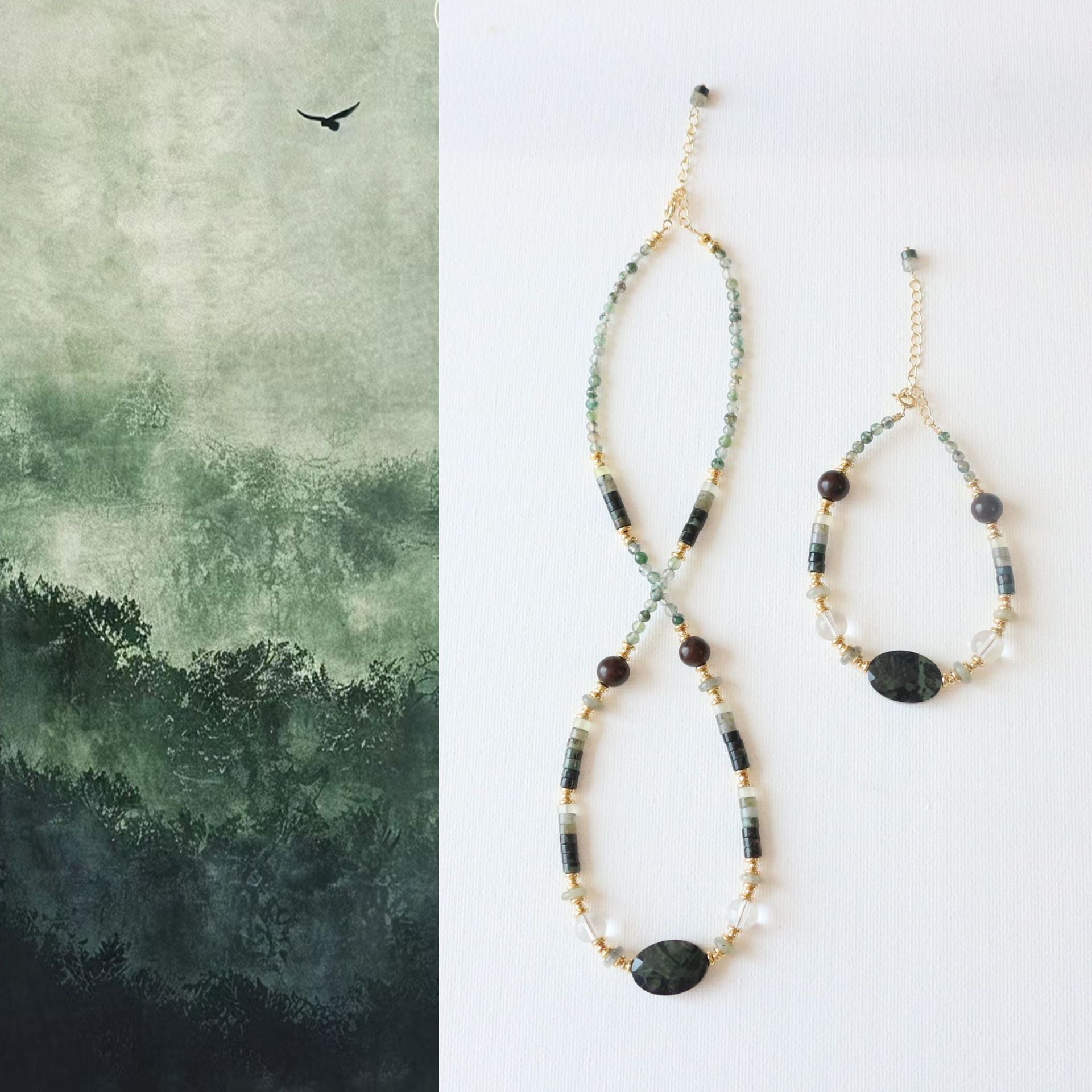 Natural Jasper & Agate Jewelry Set with 18K Gold