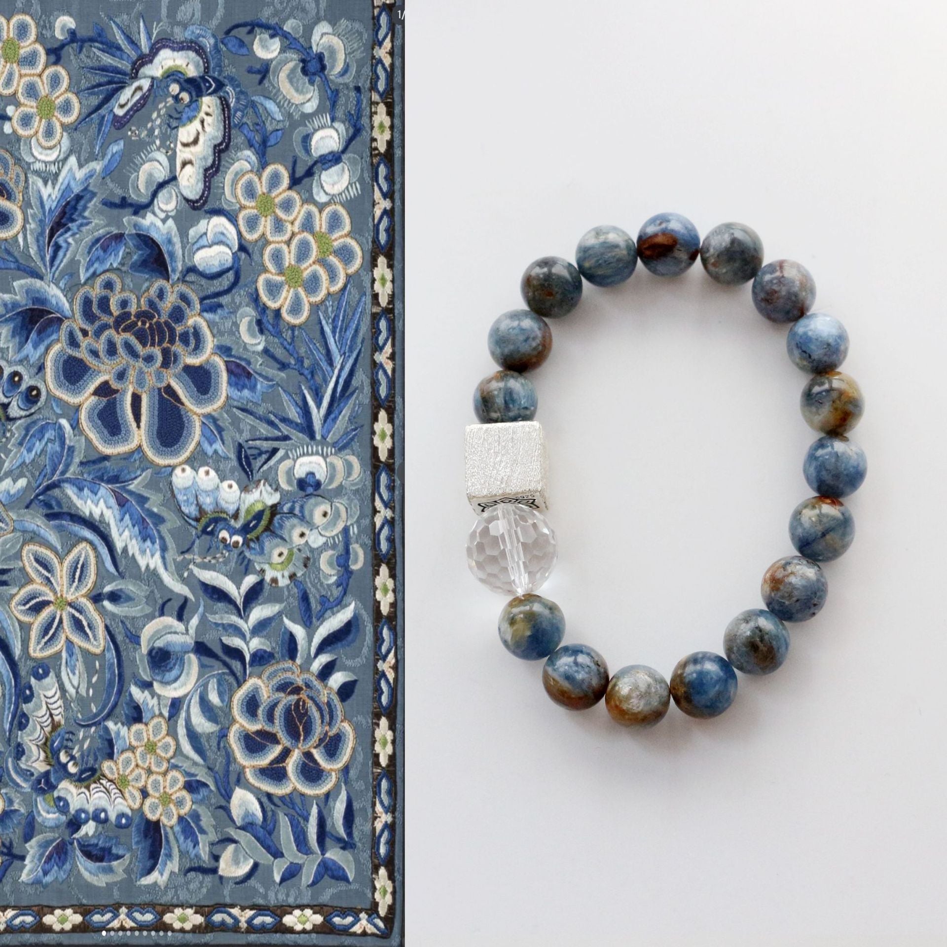 JEKIRA Oil Paint Kyanite & Sterling Silver Cube Bracelet – 16cm