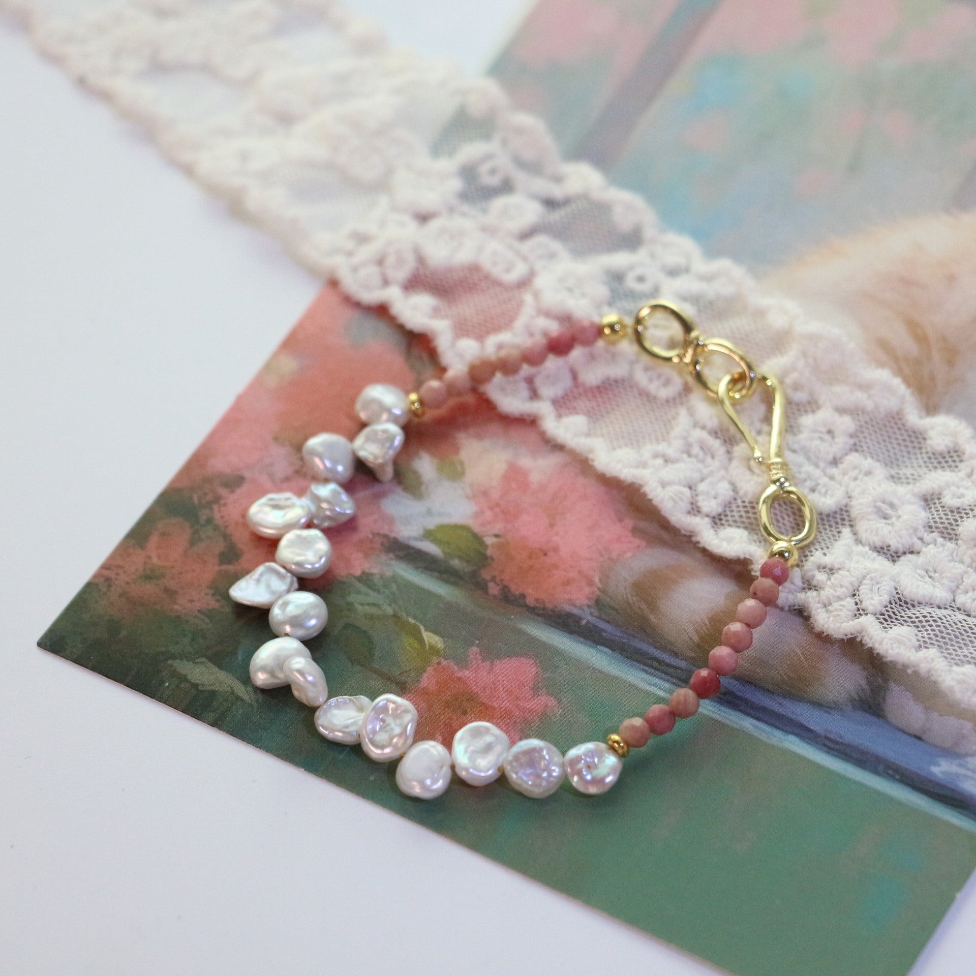 JEKIRA Natural Rhodonite Baroque Pearl Jewelry Set