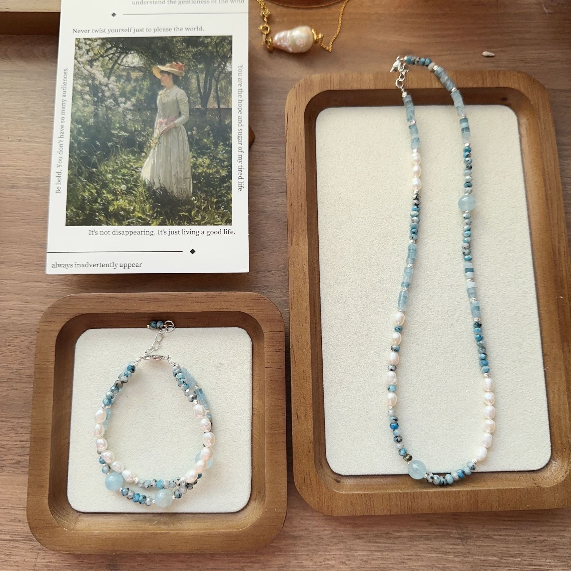 Jekira Aquamarine & Haze Blue Pearl Jewelry Set