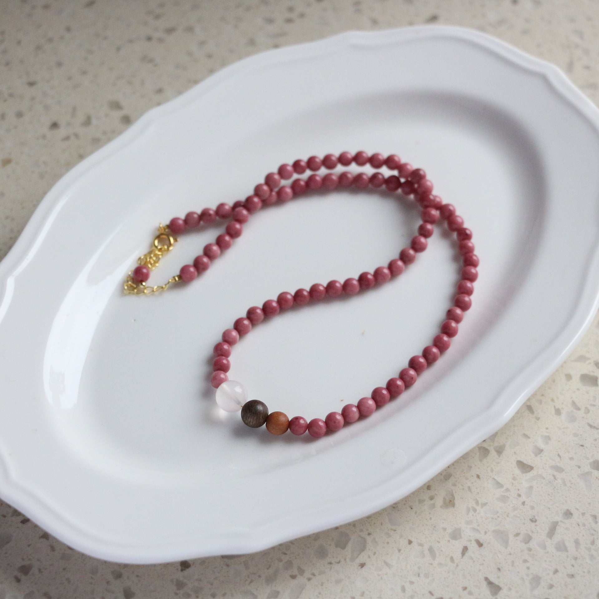 Jekira Rhodochrosite & Sandalwood Crystal Jewelry Set