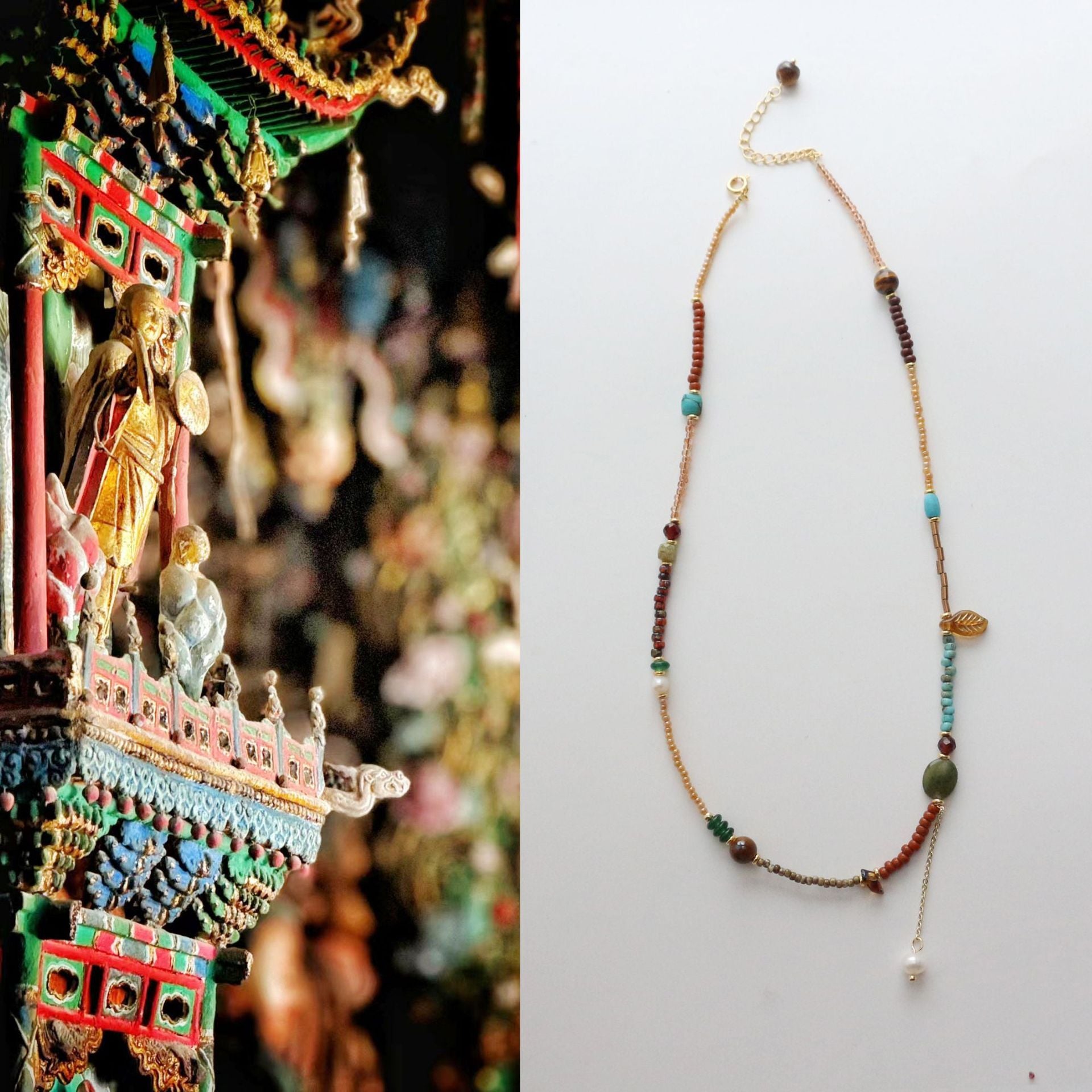 Jekira Ethnic Glass Bead & Pearl Necklace