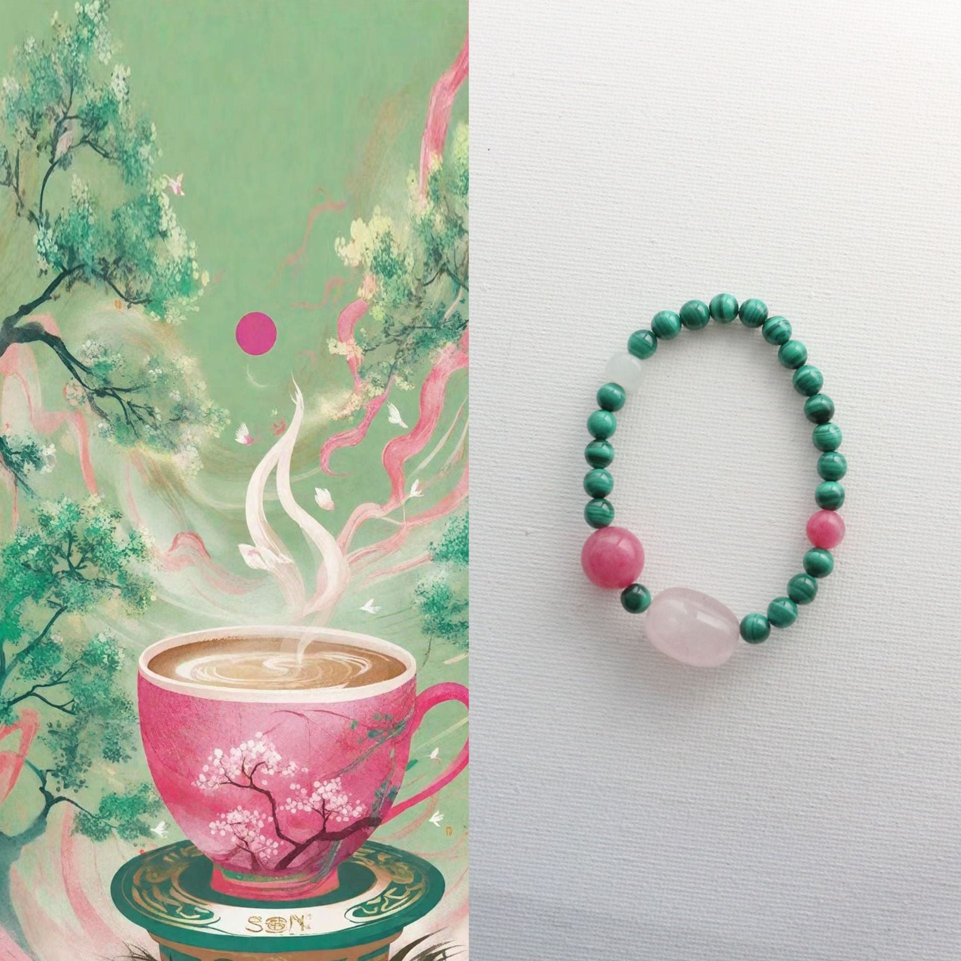 JEKIRA Natural Green Tiger Eye Beaded Bracelet