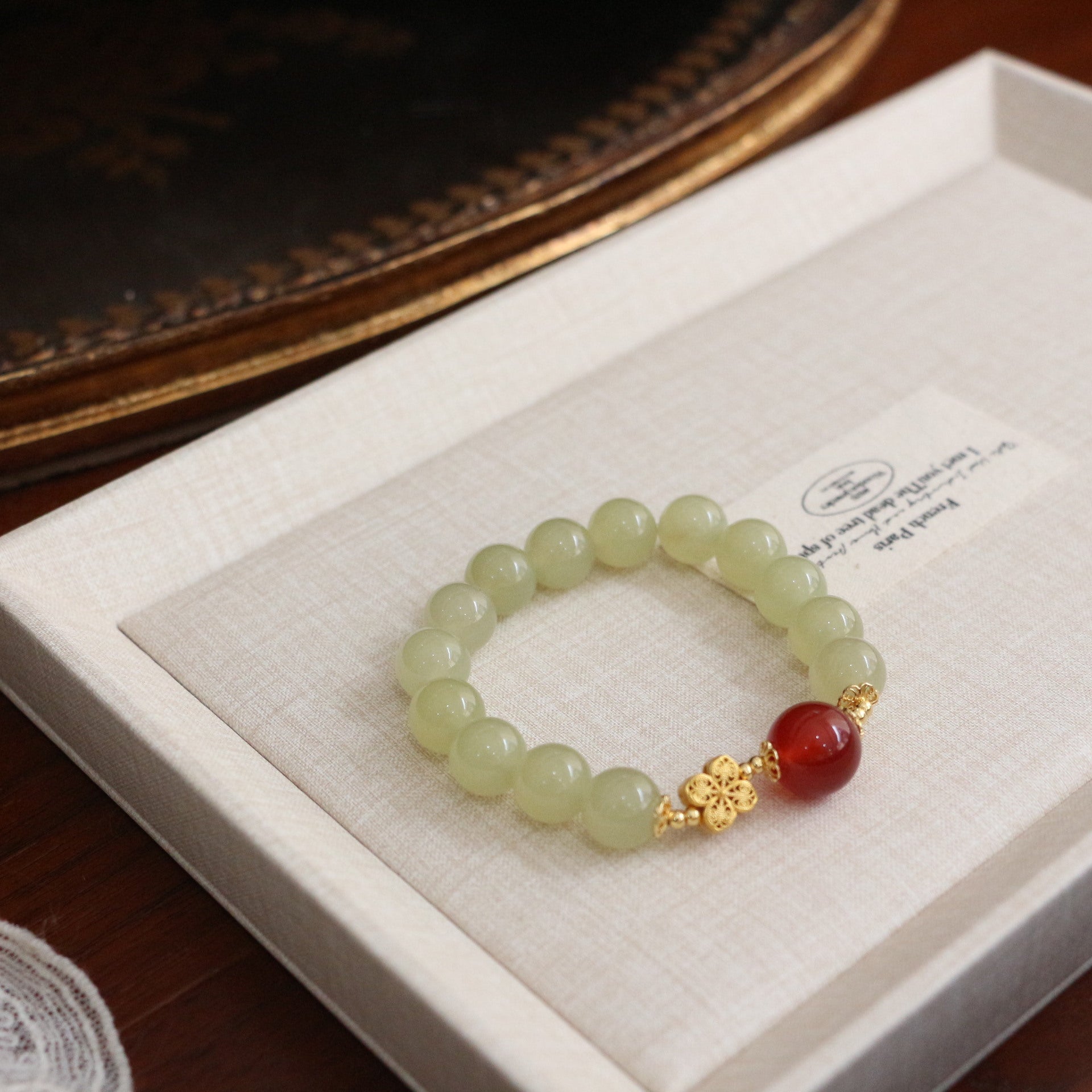 Jekira Green Gemstone & Red Agate Bracelet Duo – 15cm & 16cm Hand Sizes, 18K Gold Plated