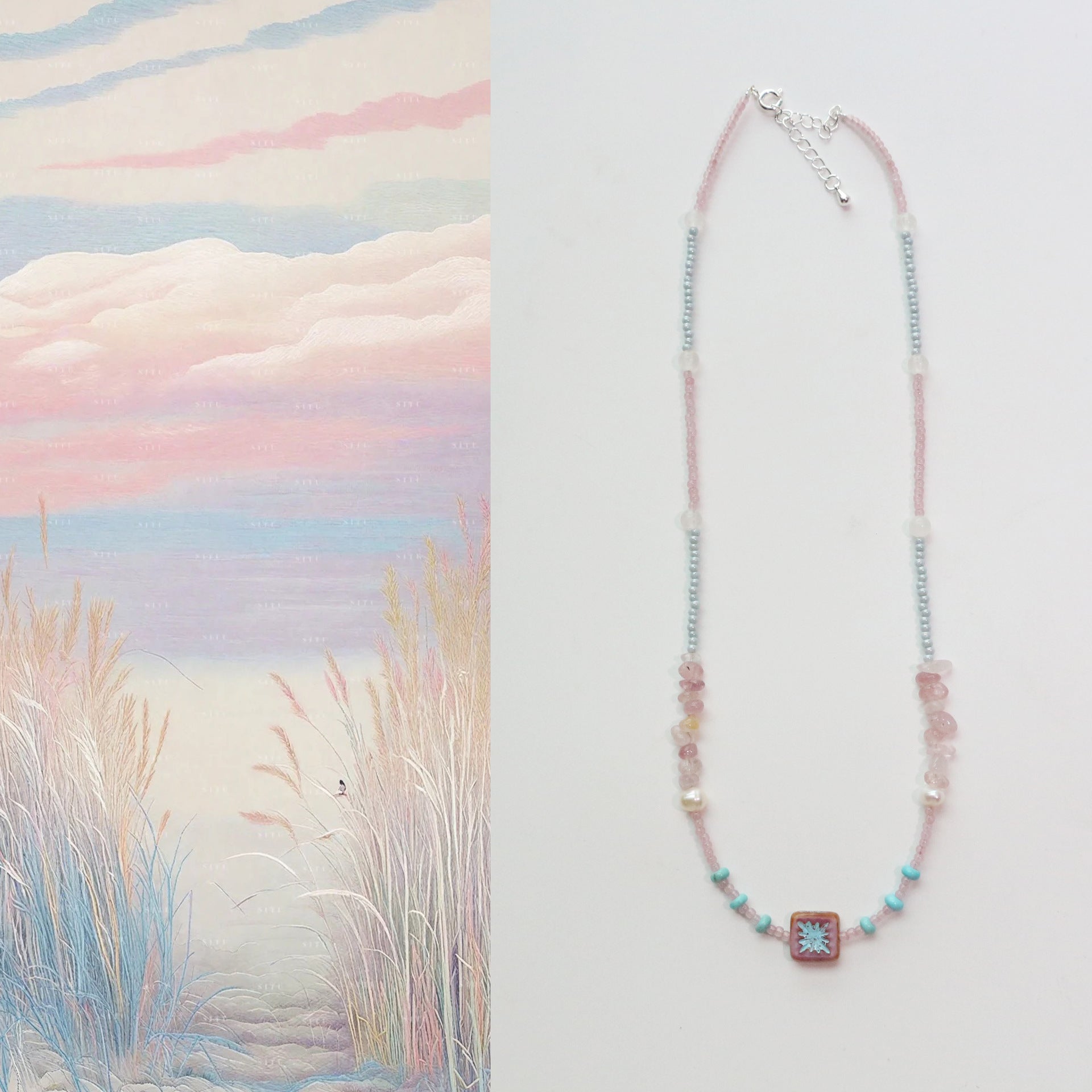 JEKIRA Minimalist Blue & Pink Gemstone Necklace