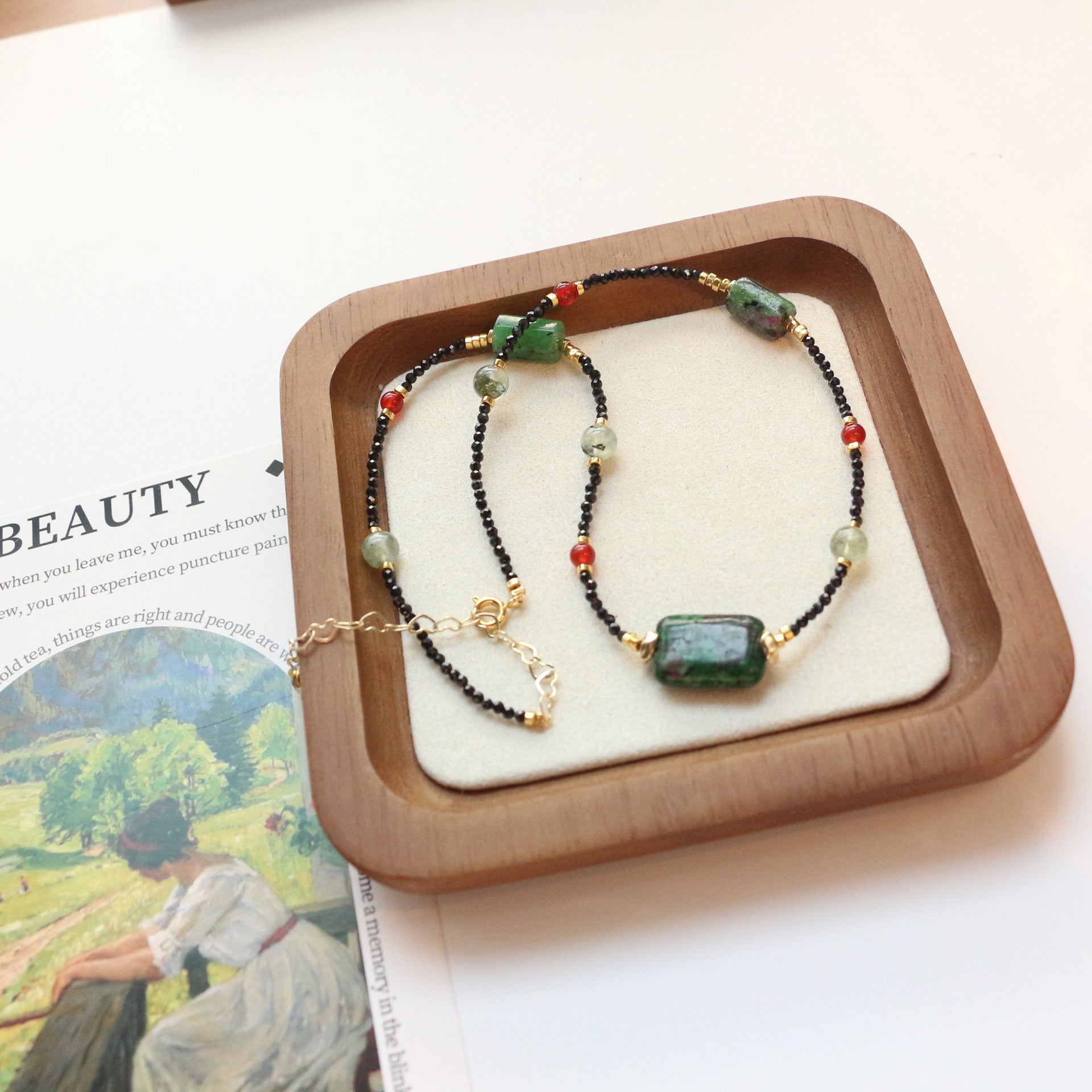 Jekira Red Agate & Green Gemstone Beaded Necklace