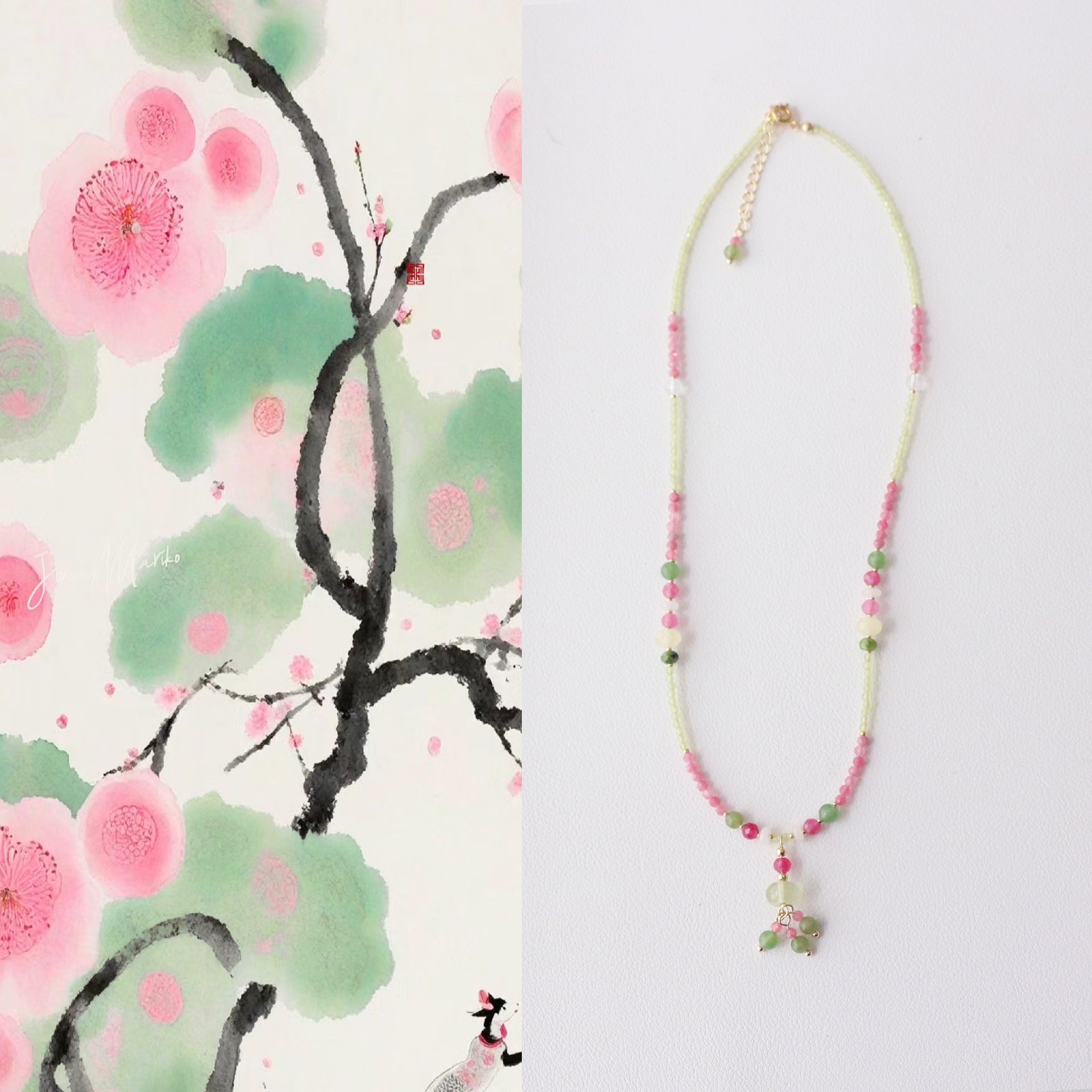 JEKIRA Pink Quartz & Multigem Necklace – 38+5cm