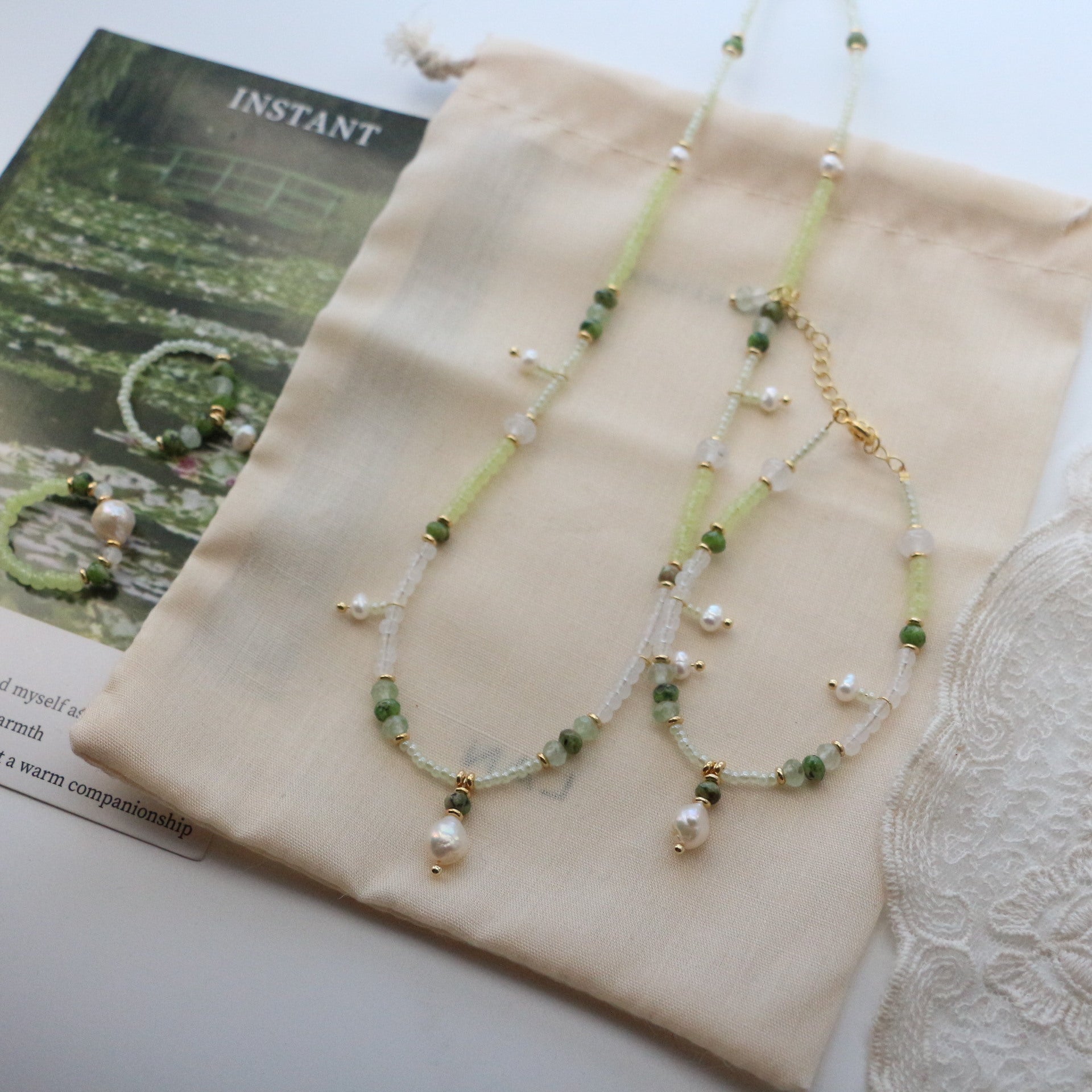 Jekira Baroque Pearl & Green Gemstone Jewelry Set