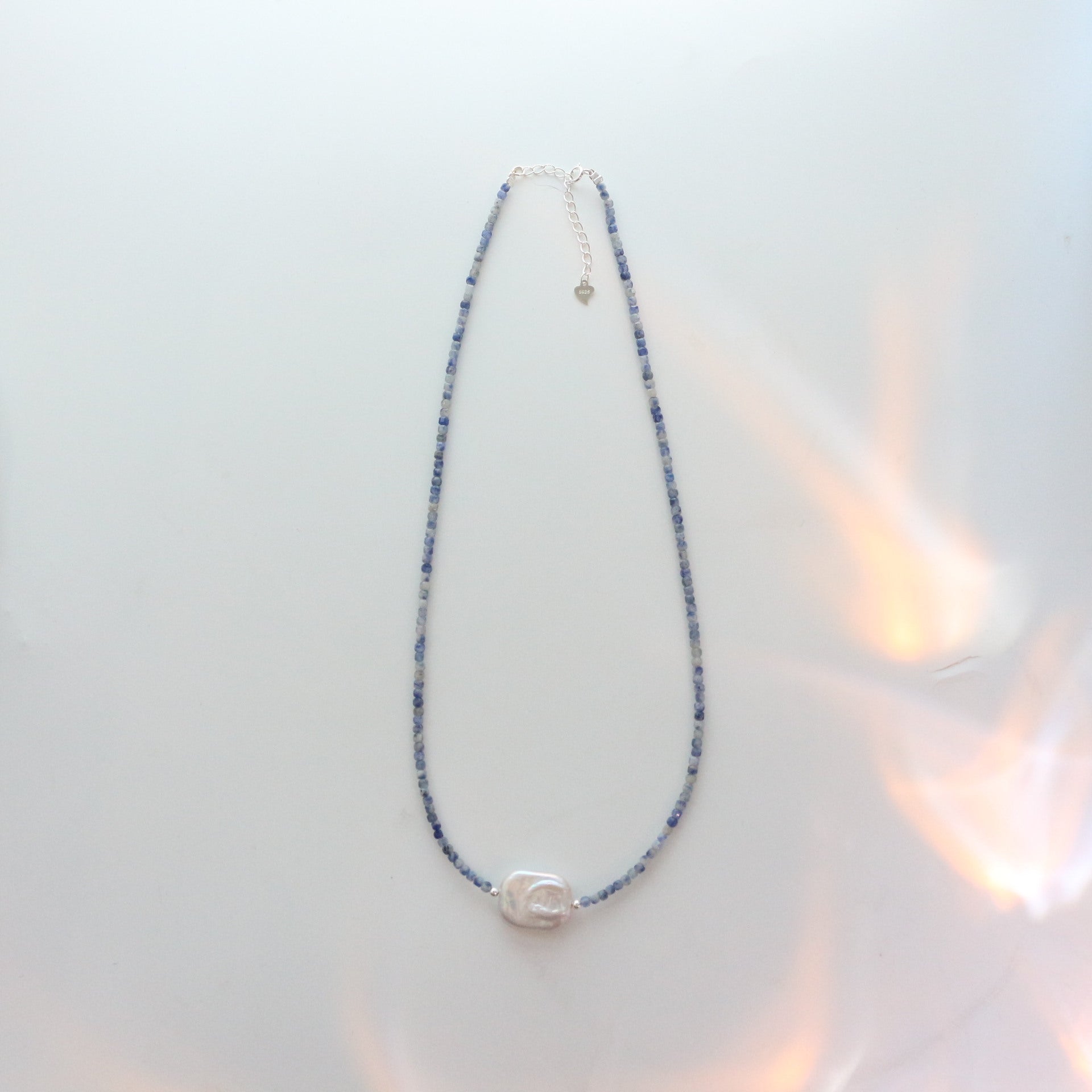 Jekira Blue Lace Agate & Pearl Set – 925 Silver Necklace & Bracelet