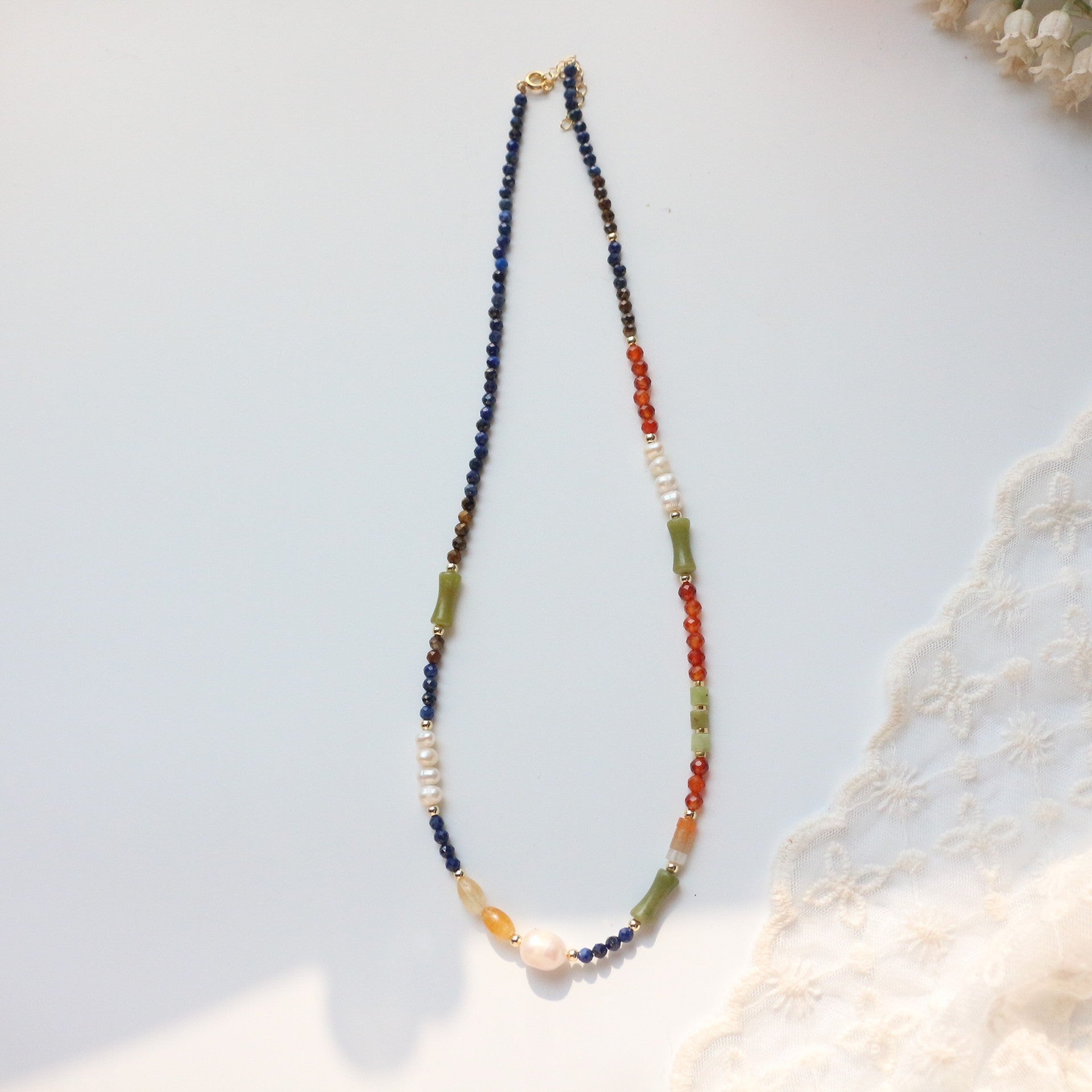 Jekira Multi-Color Gemstone Necklace, Bracelet & Earrings Set – 18K Gold Vermeil