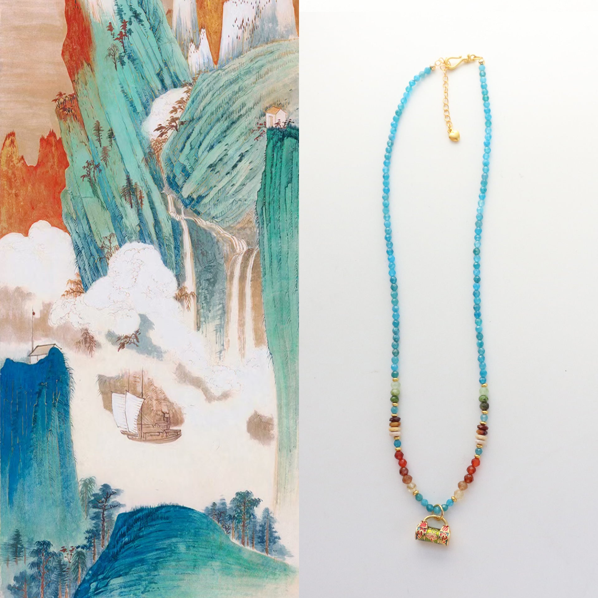Jekira Colorful Gemstone Beaded Necklace & Double-Layer Bracelet