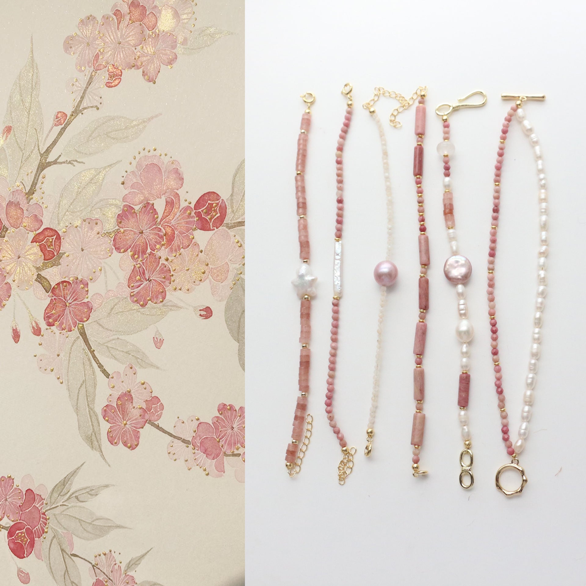 Jekira 6-Piece Rhodonite & Baroque Pearl Set