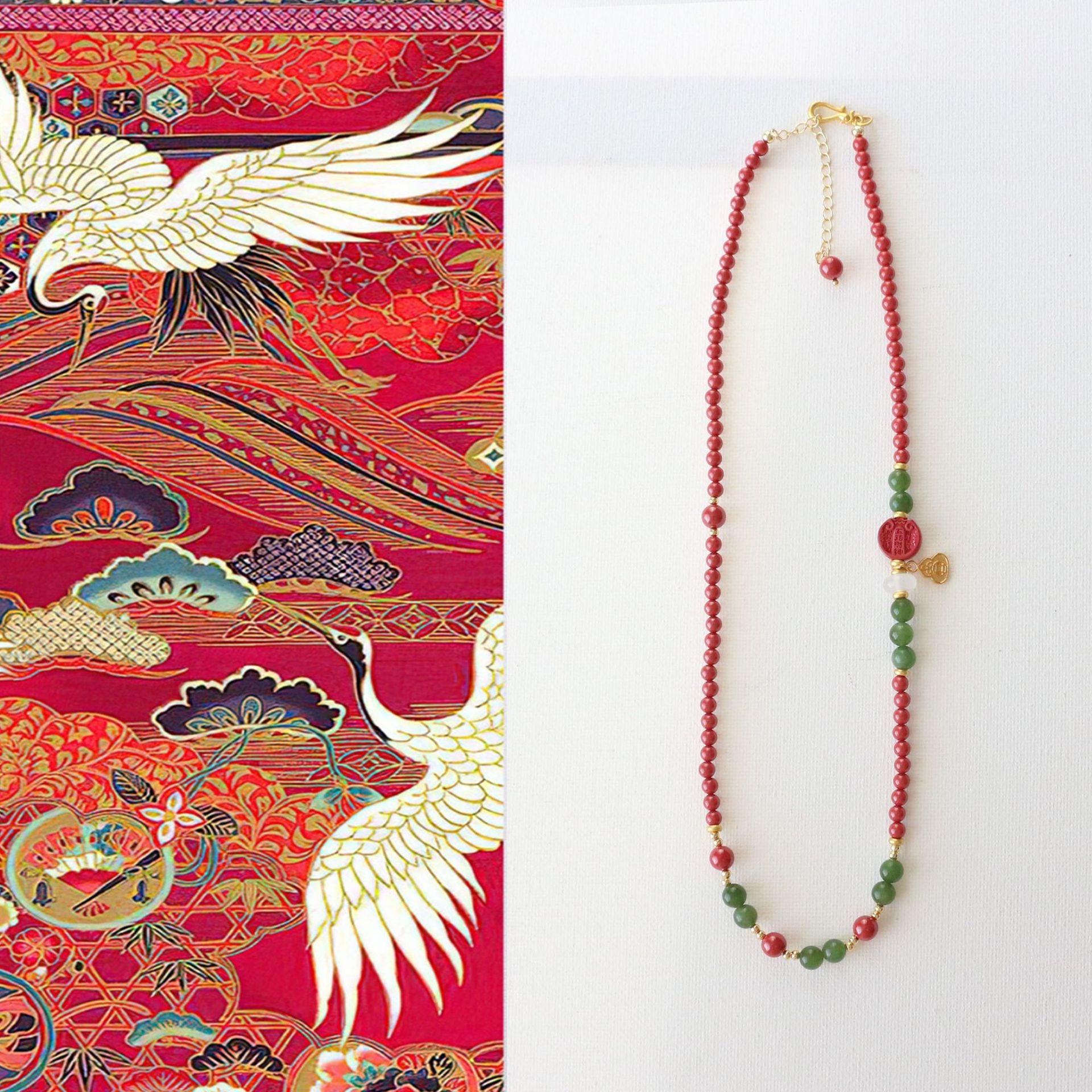 Imperial Sandstone & Emerald Jewelry Set with Gold Gourd Pendant - Jekira