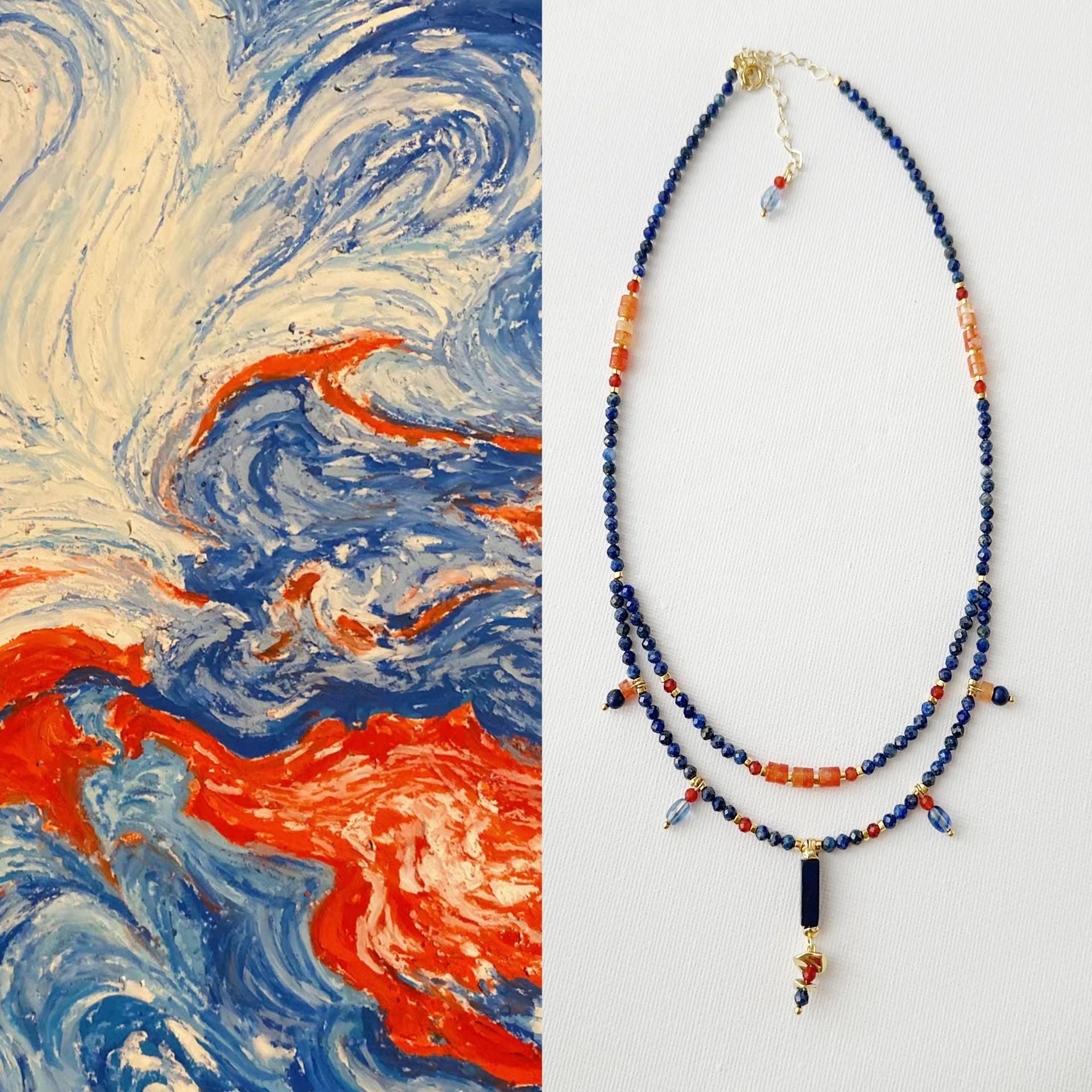 JEKIRA Double-Layer Lapis Lazuli & Red Agate Pendant Necklace