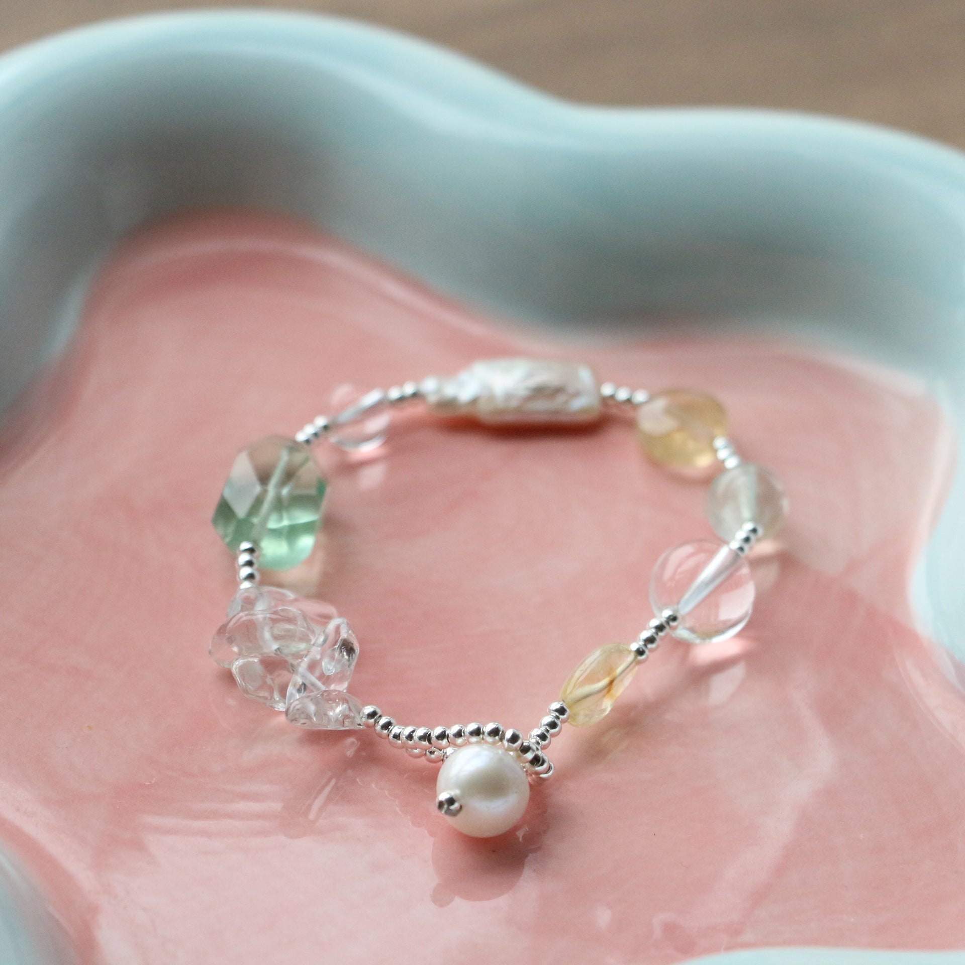 JEKIRA Fluorite Crystal & Pearl Healing Bracelet Duo
