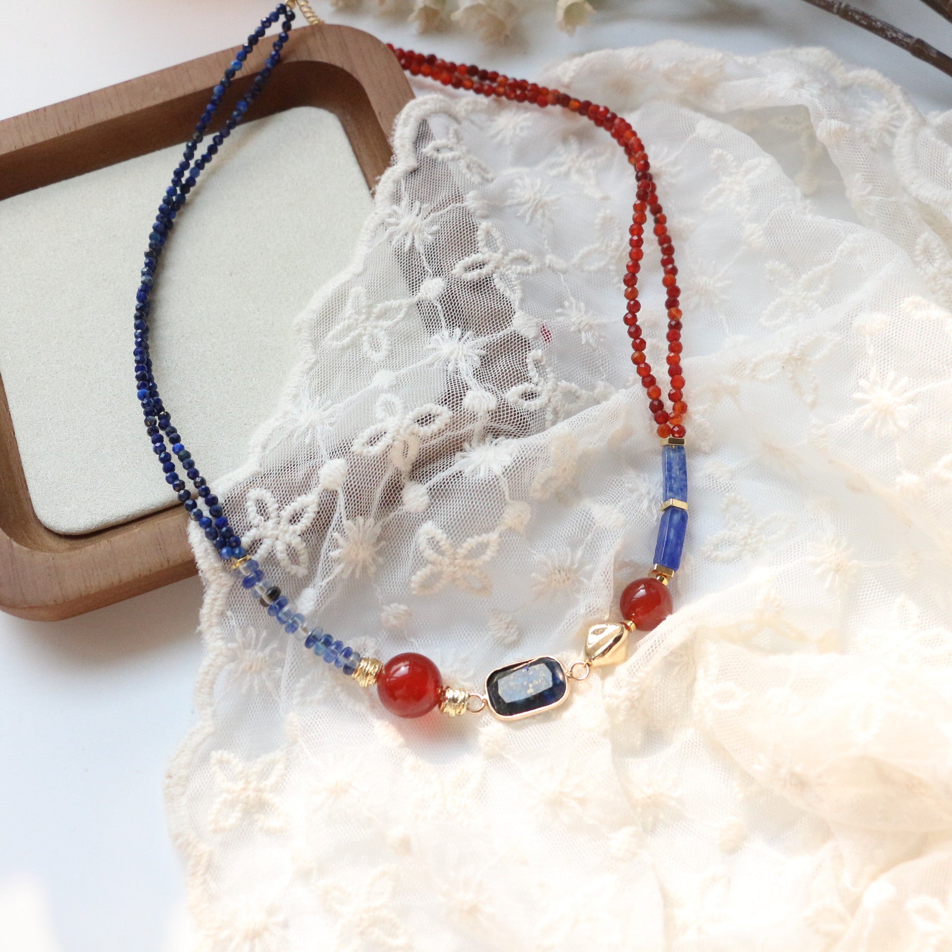 Jekira Lapis Lazuli & Red Agate Beaded Necklace and Bracelet Set