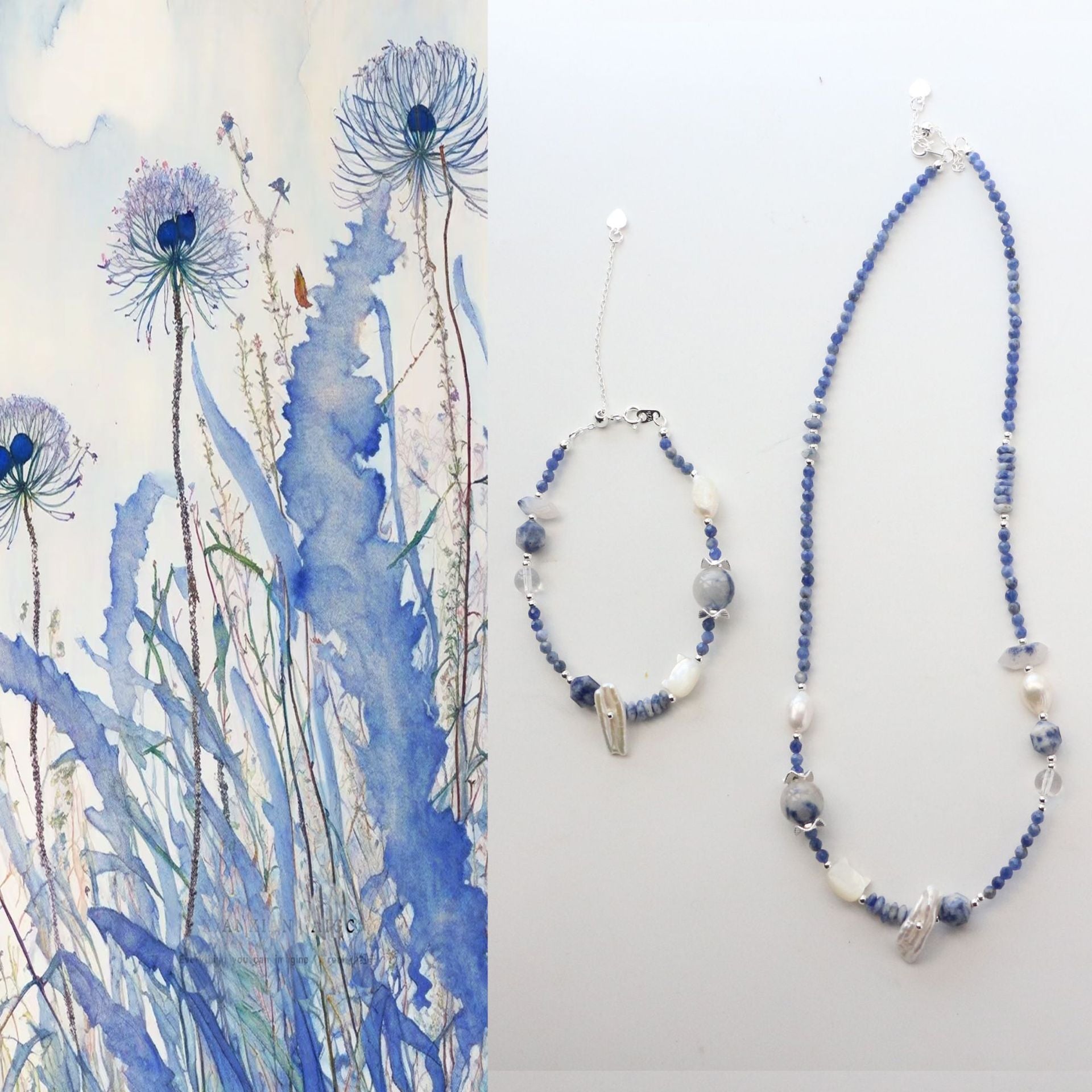 Jekira Ocean Blue Gemstone & Baroque Pearl Jewelry Set