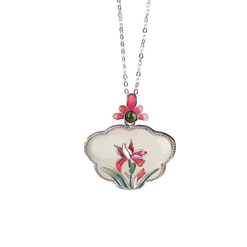 S925 sterling silver jasper orchid pendant
