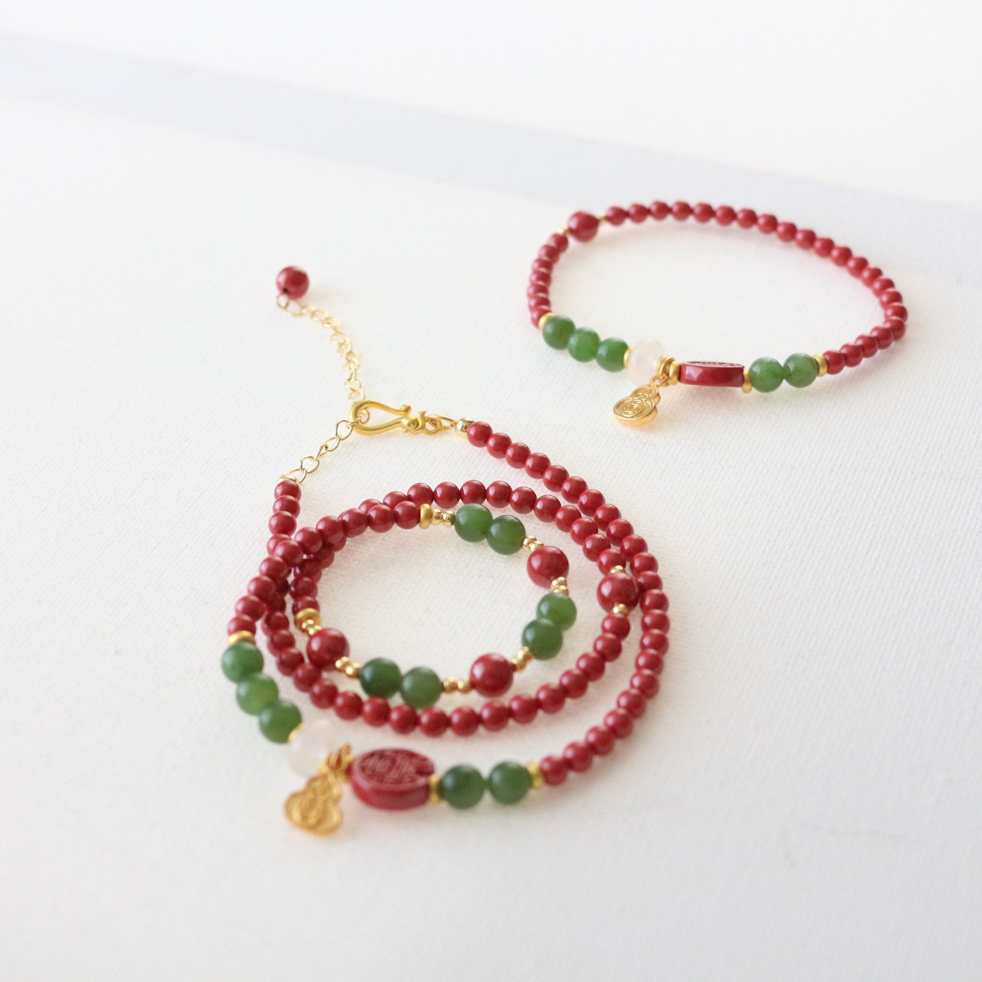 Imperial Sandstone & Emerald Jewelry Set with Gold Gourd Pendant - Jekira