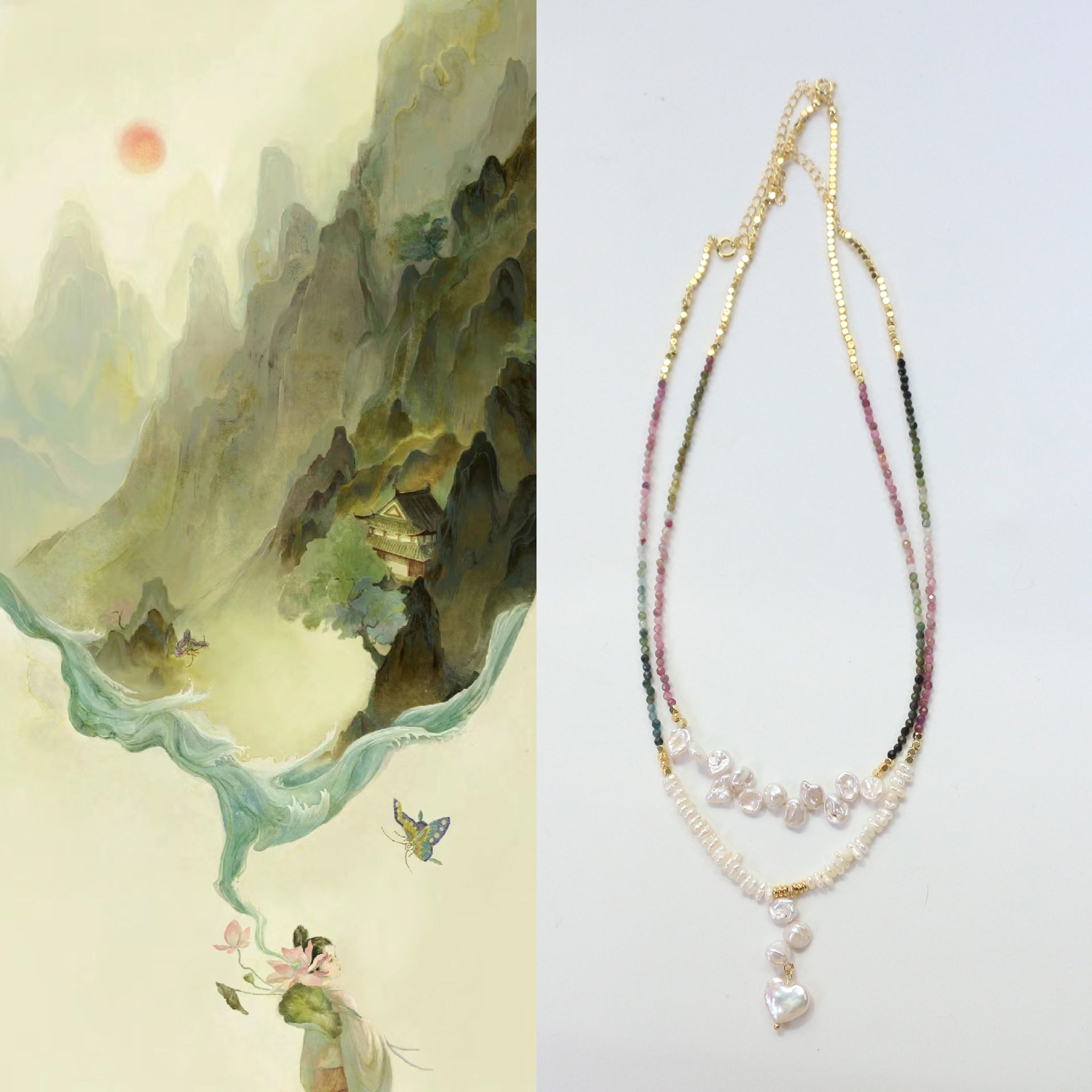 JEKIRA Gradient Tourmaline & Baroque Pearl Necklace Set