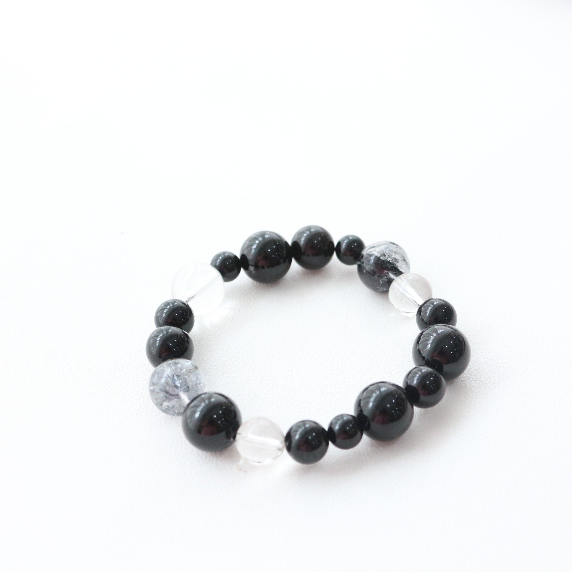 Jekira Black Onyx & White Crystal Beaded Bracelet