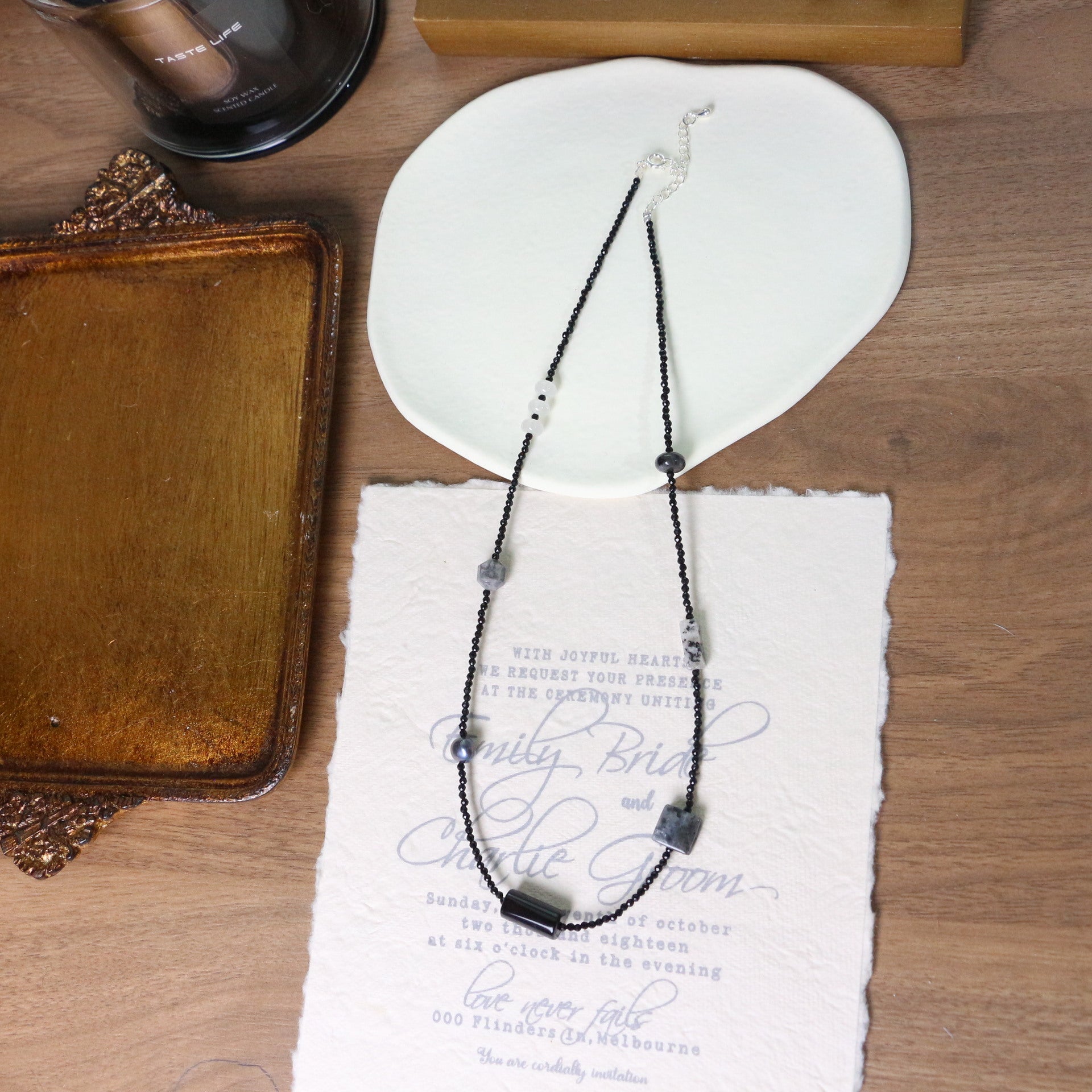 JEKIRA Delicate 2mm Black Natural Stone Bead Necklace - Adjustable 44+5cm