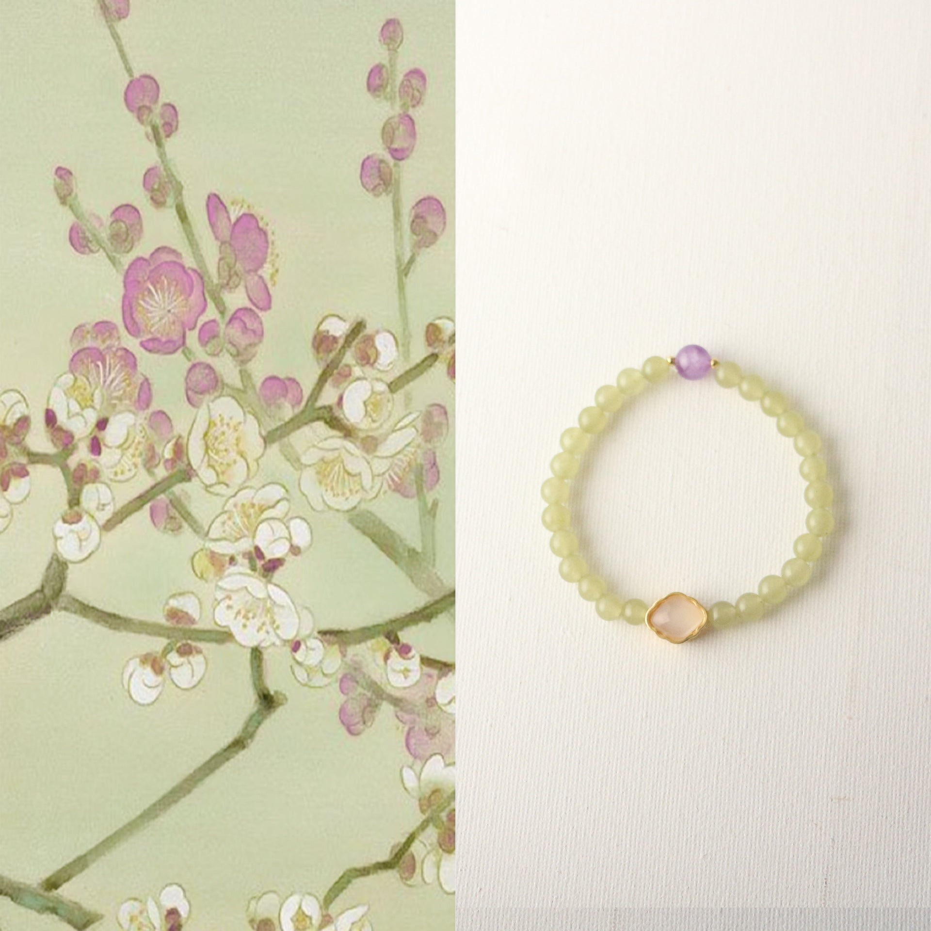 JEKIRA Celadon Quartz Beaded Bracelet with Amethyst & White Hetian Jade