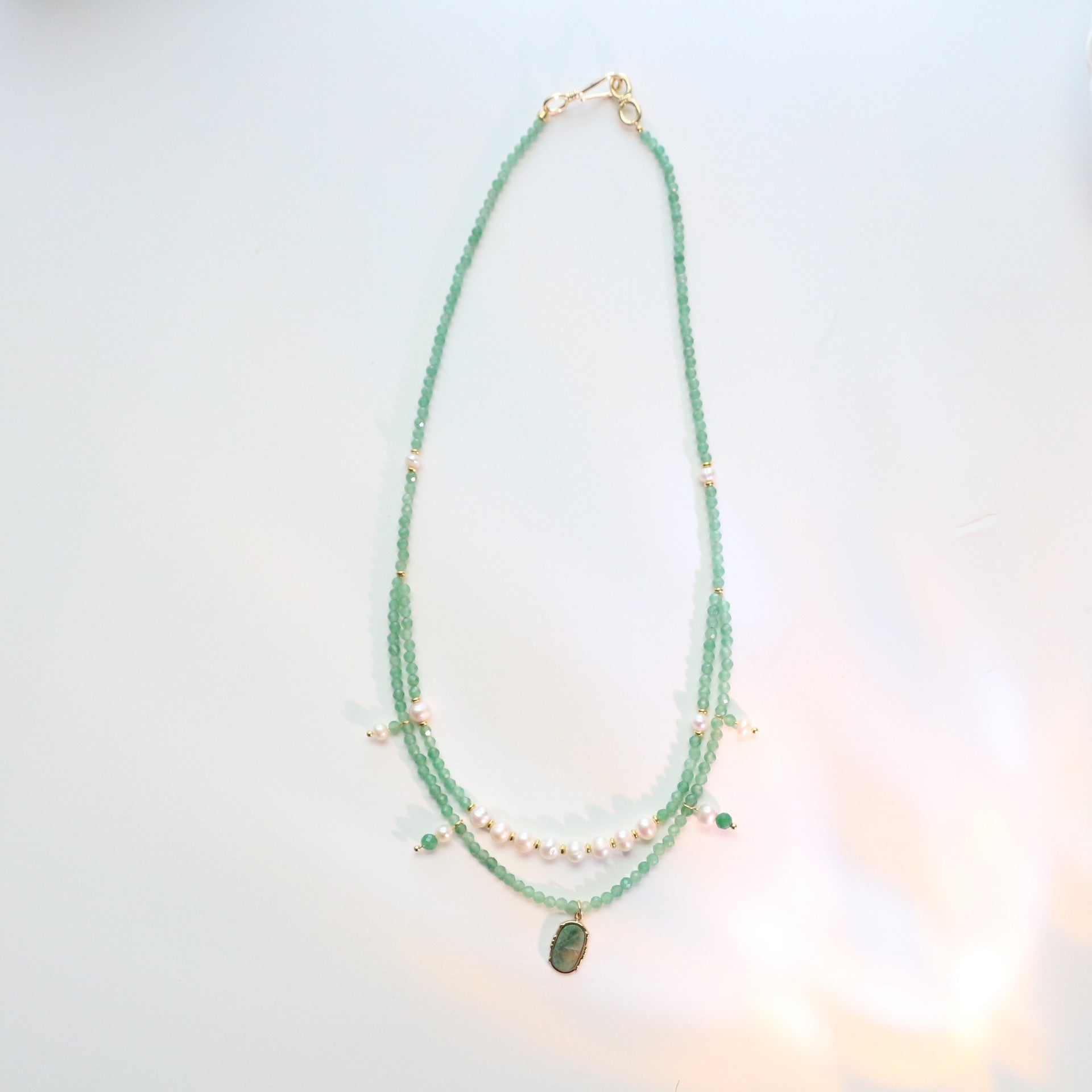 Jekira Royal Green Baroque Pearl Double Layer Necklace - Copper 18K Gold Plated
