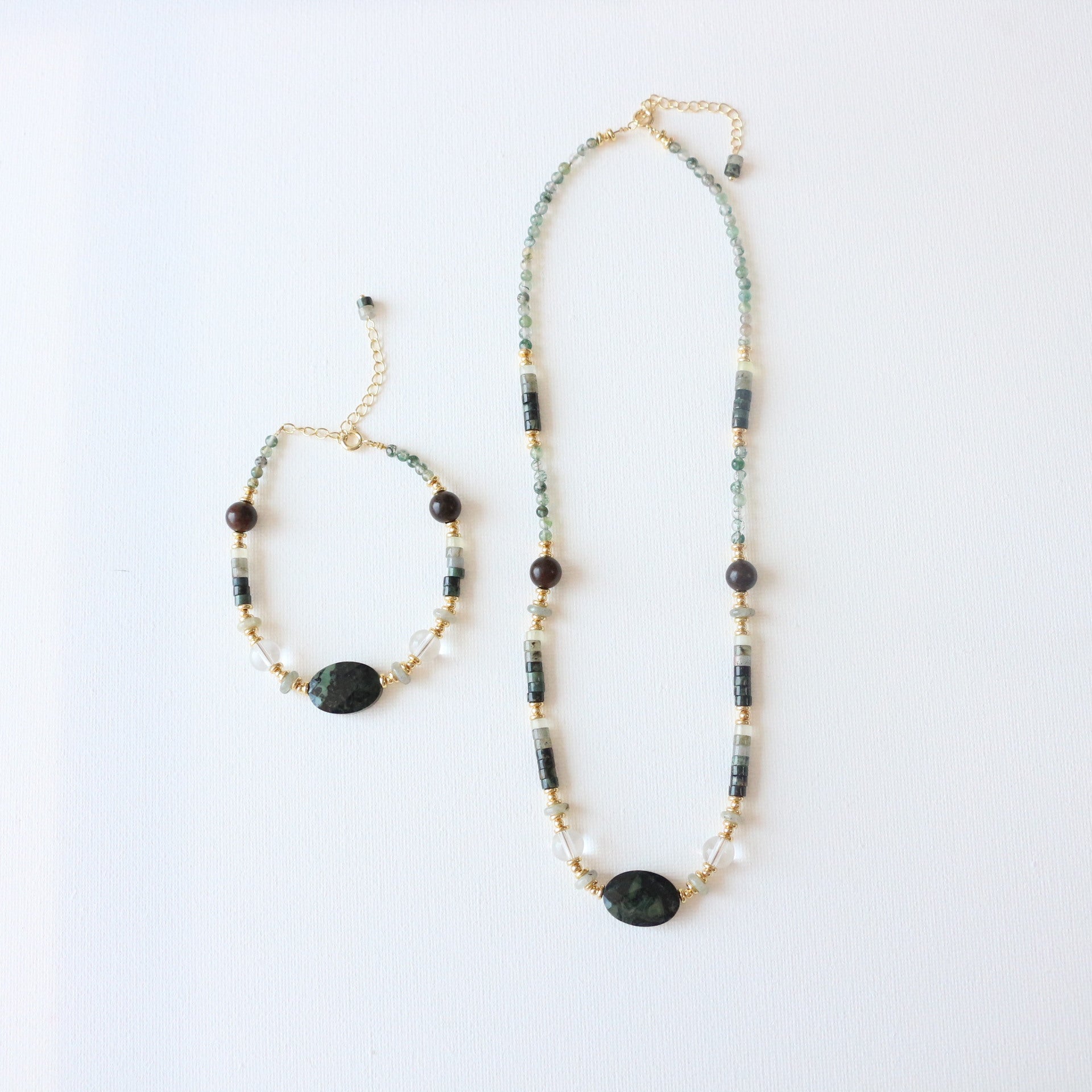 Natural Jasper & Agate Jewelry Set with 18K Gold