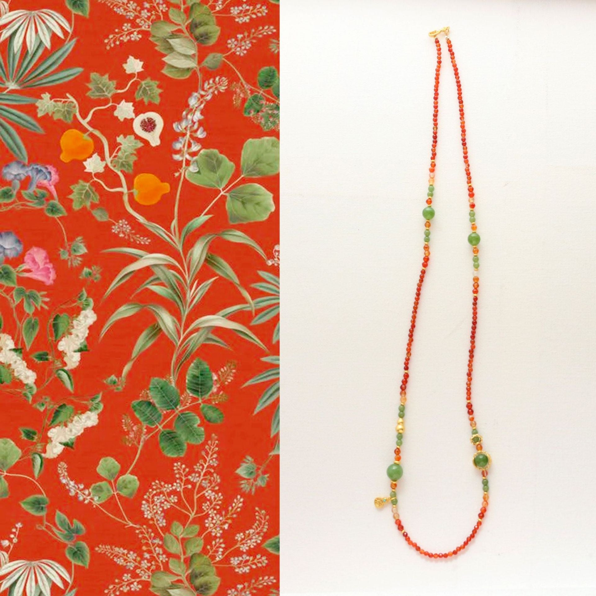 Jekira Retro New Chinese Red Agate & Green Chrysoprase Jewelry Set