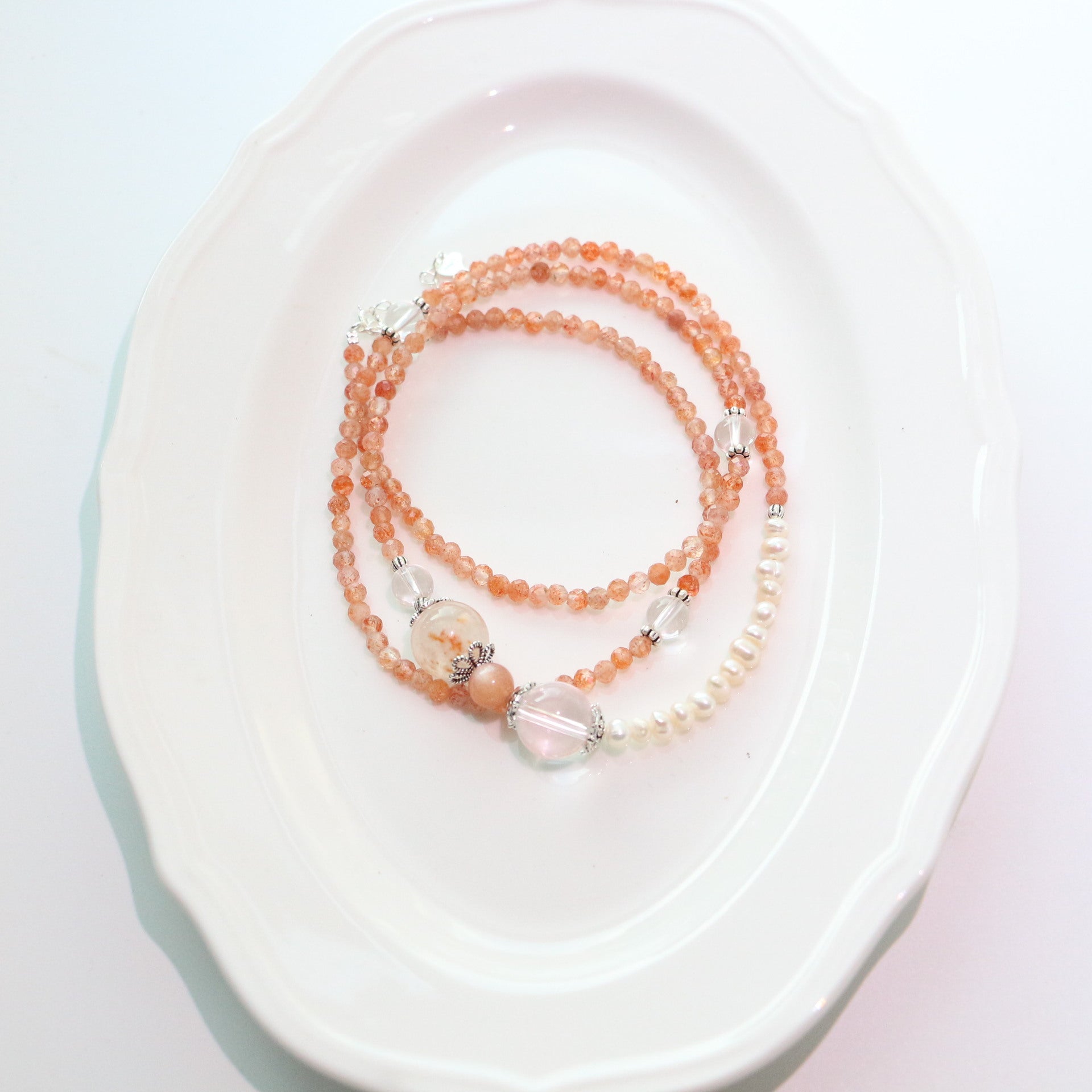 Jekira Sunstone & S925 Silver Pearl Necklace