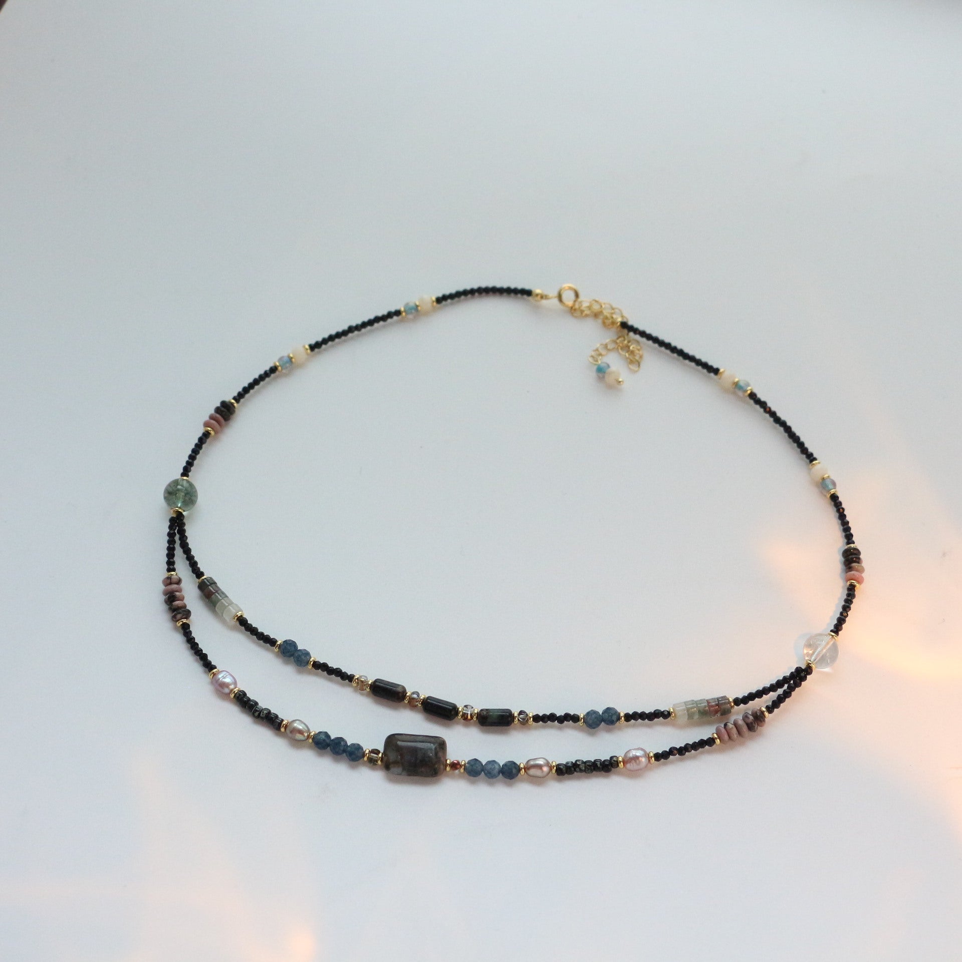 JEKIRA Baroque Pearl & Black Stone Layered Necklace + Bracelet Set